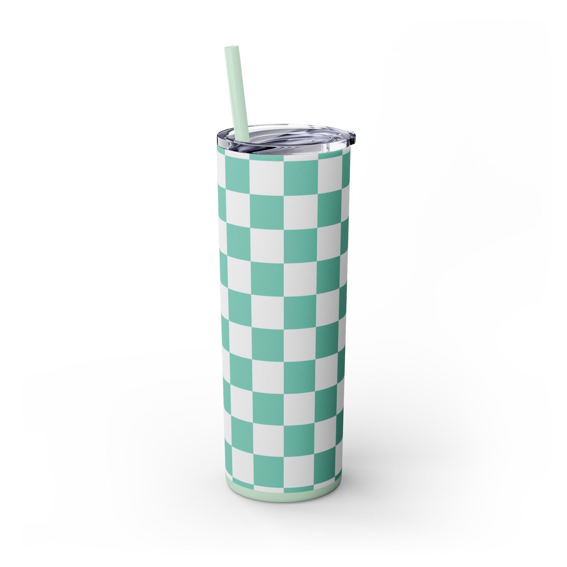 Checkerboard Light Green Skinny Tumbler with Straw, 20oz, Artsulli - Art is Long, Life is Short, Mug, , , , , , , 