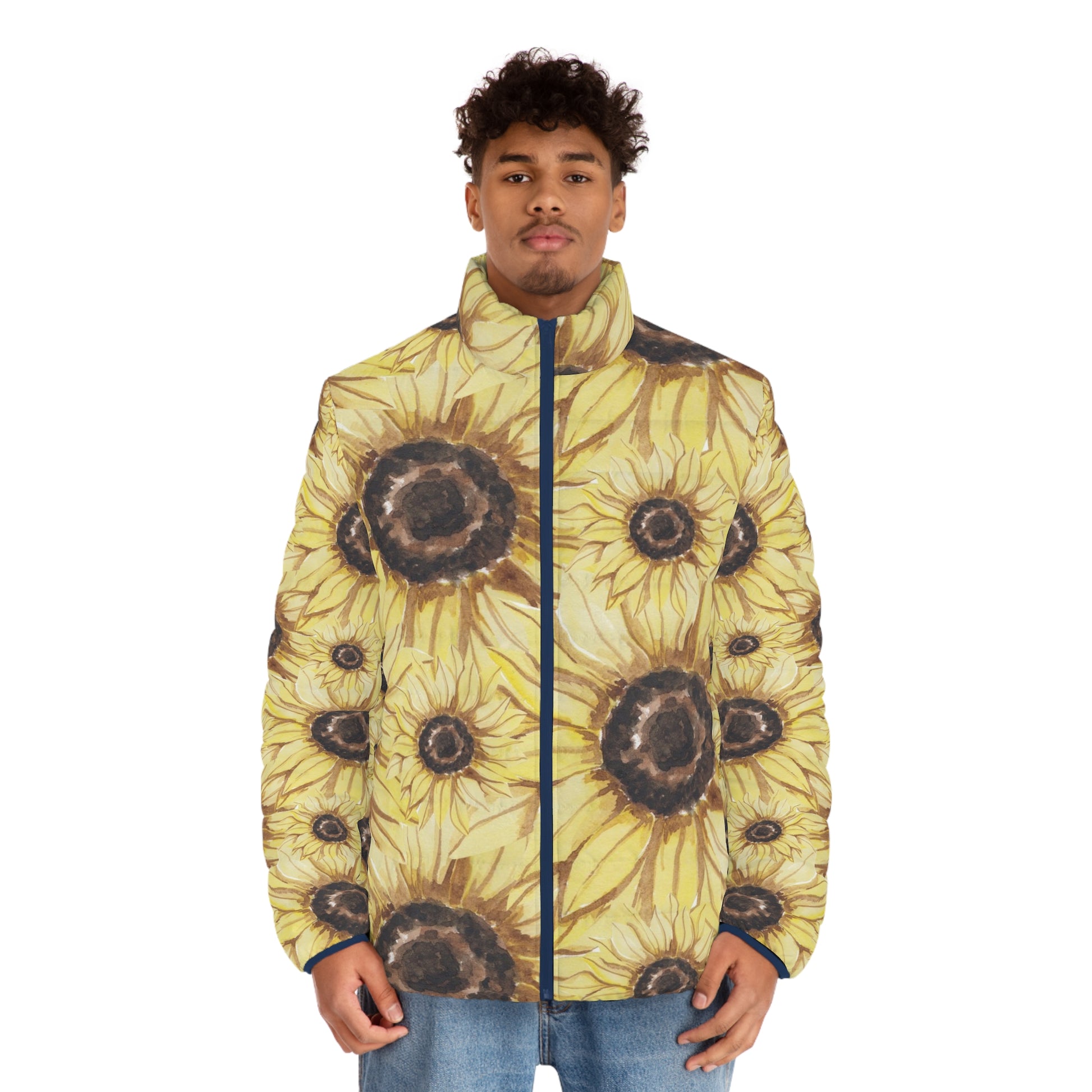 Retro Anime Sunflower Men's Puffer Jacket (AOP), Artsulli - Art is Long, Life is Short, All Over Prints, , , , , , , 