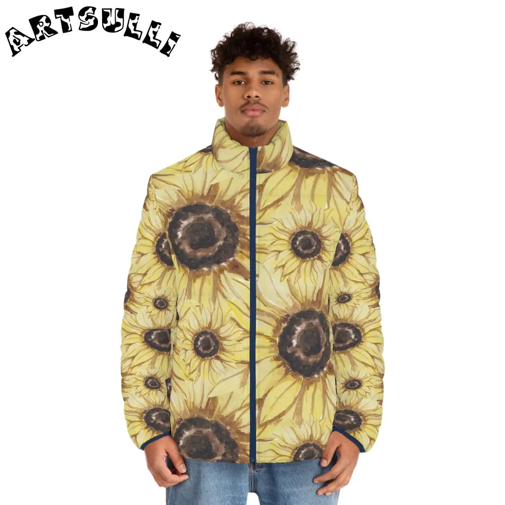 JAKKOUTTHEBXX Retro Anime Sunflower Men’s Puffer Jacket (AOP)