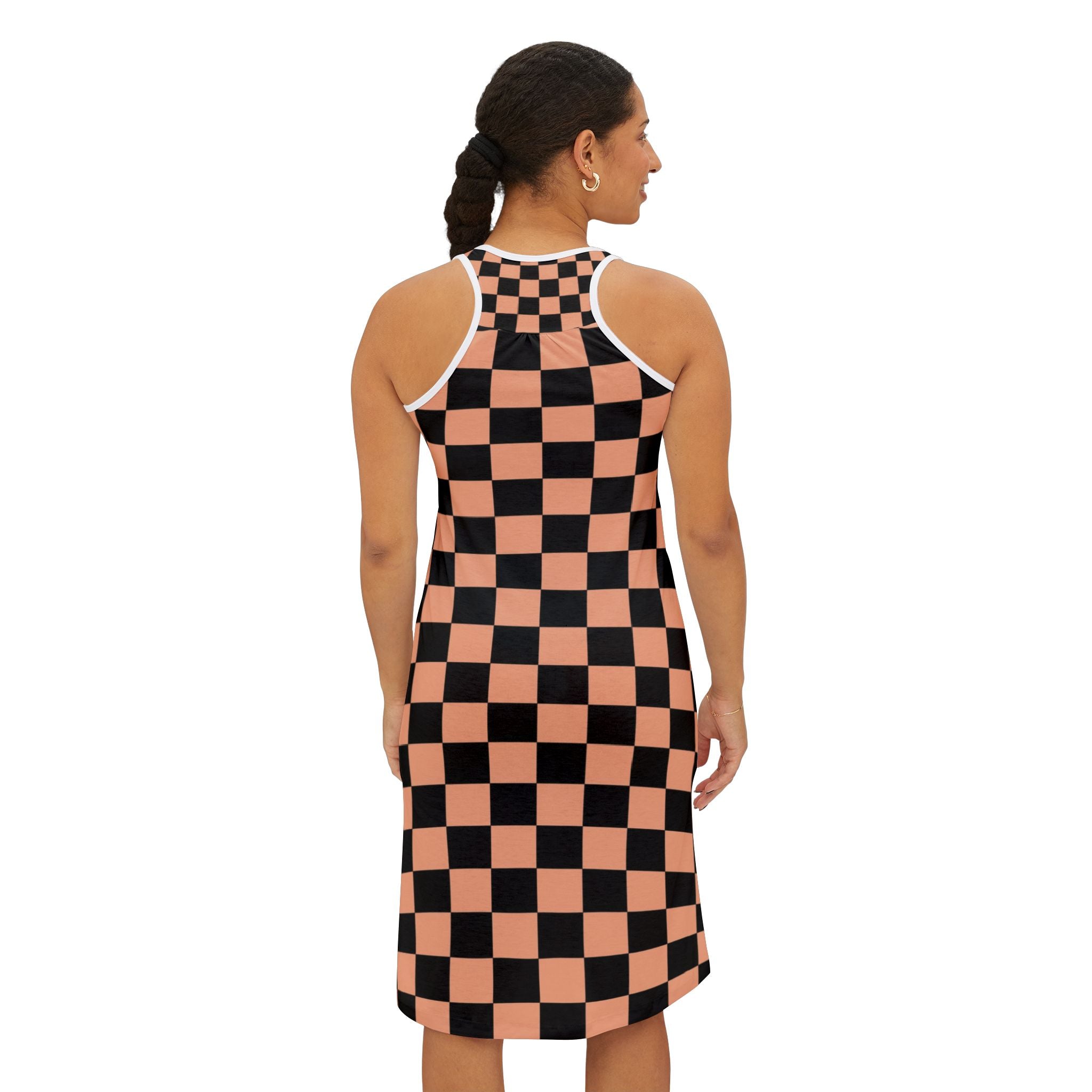 Checkerboard Soft Orange and Black Women's Racerback Dress (AOP), Artsulli - Art is Long, Life is Short, Tank Top, , , , , , , 