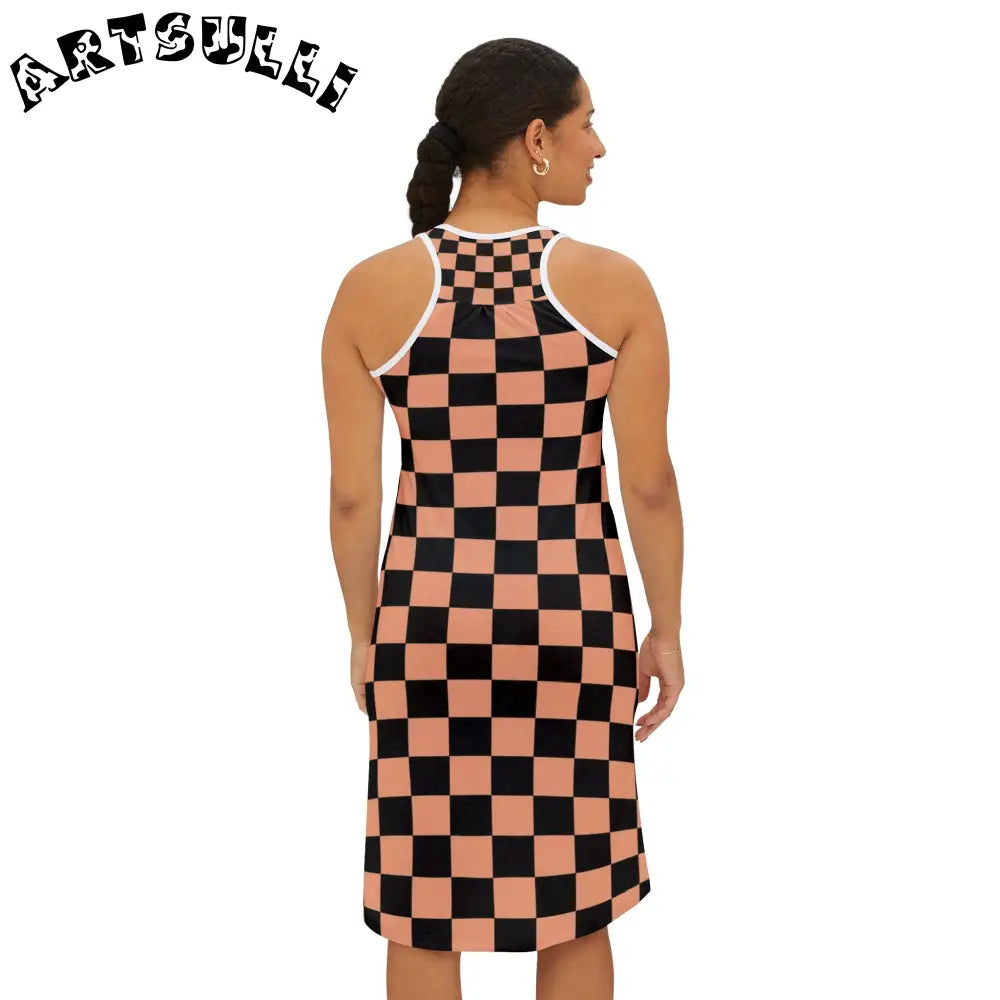 JAKKOUTTHEBXX Checkerboard Soft Orange and Black Women’s Racerback
