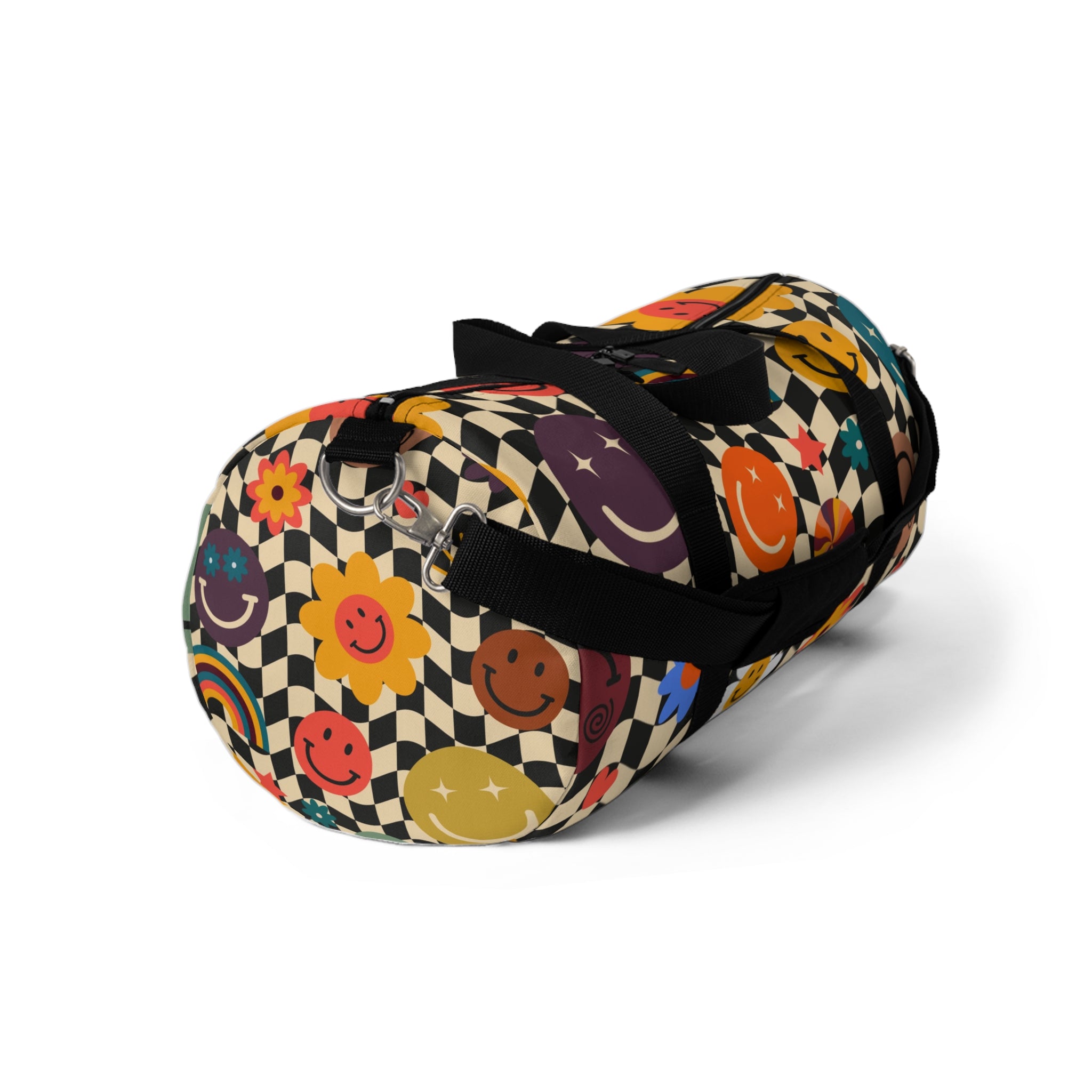Trippy x Wavy Checkerboard x Smiley Face x Rainbow x Flowers II Multi-Color Duffel Bag, Artsulli - Art is Long, Life is Short, Bags, , , , , , , 