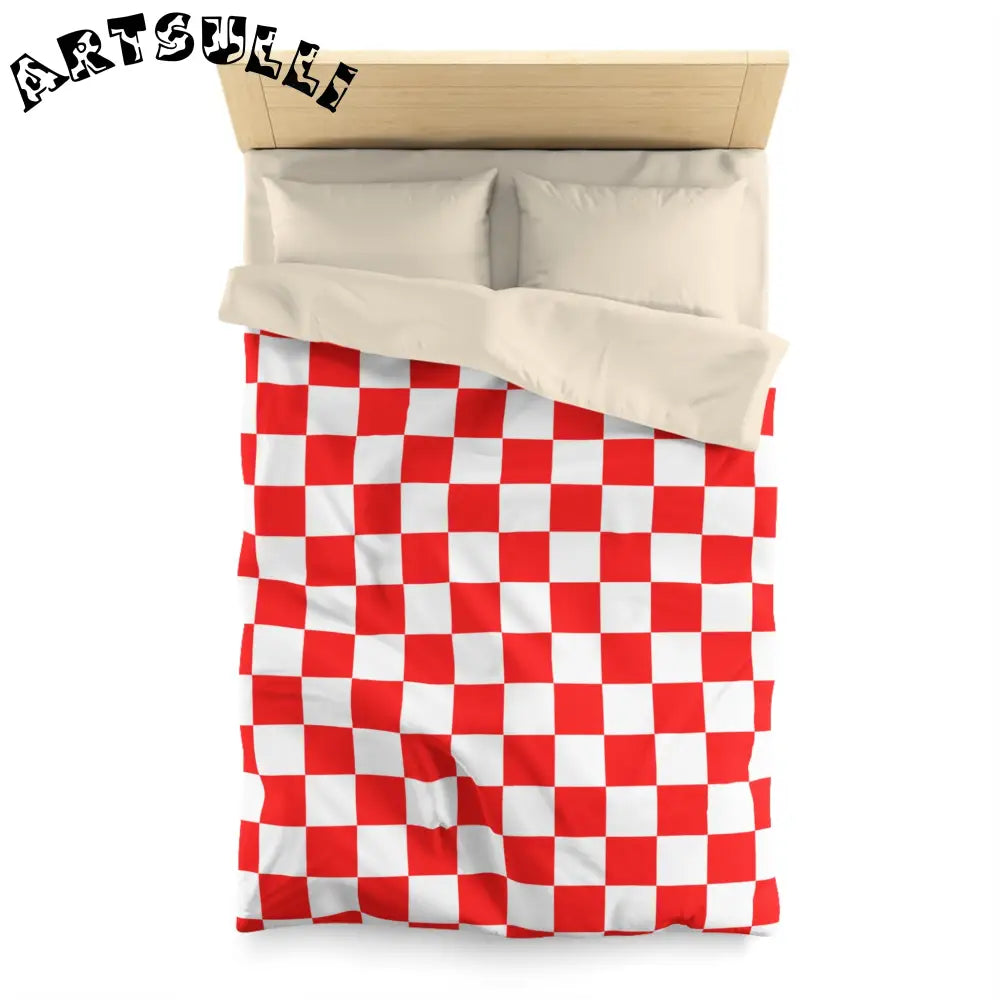 JAKKOUTTHEBXX Checkerboard Red and White Microfiber Duvet Cover