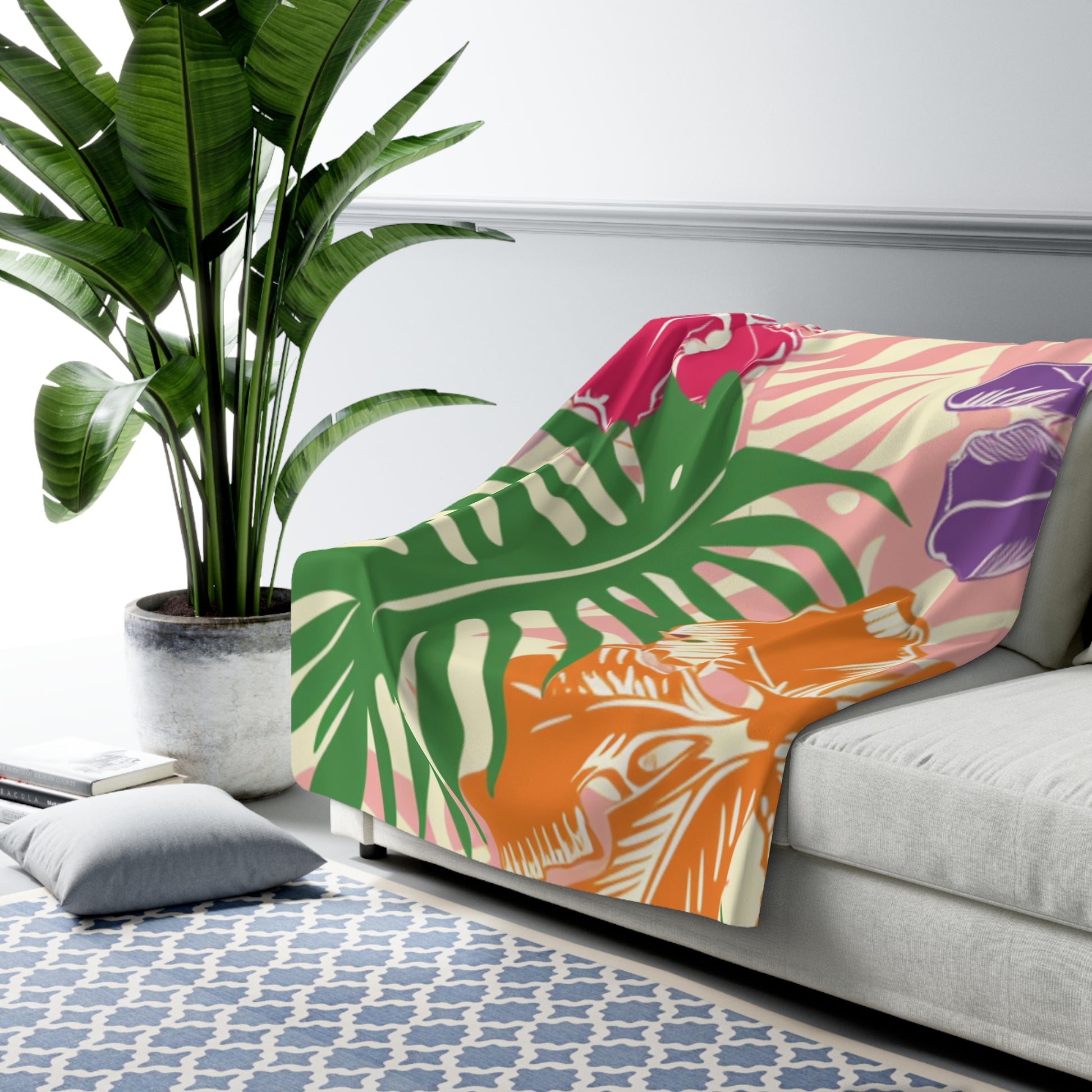 Blooming Tropical Flowers Sherpa Fleece Blanket, Artsulli - Art is Long, Life is Short, Home Decor, , , , , , , 