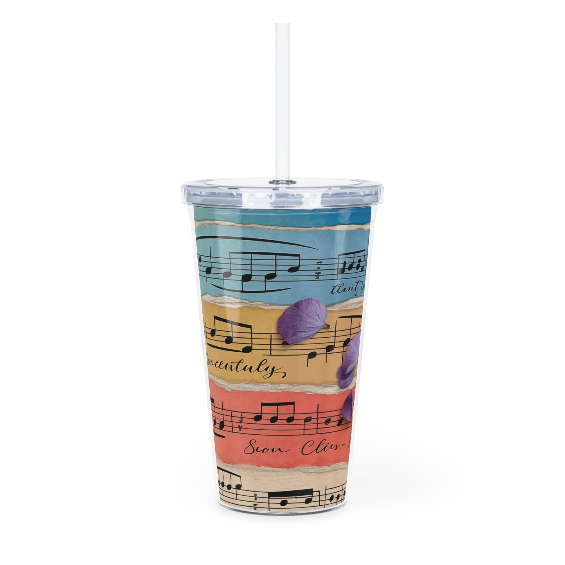Torn Type Beat Sheet Music Multi-Color Plastic Tumbler with Straw, Artsulli - Art is Long, Life is Short, Mug, , , , , , , 