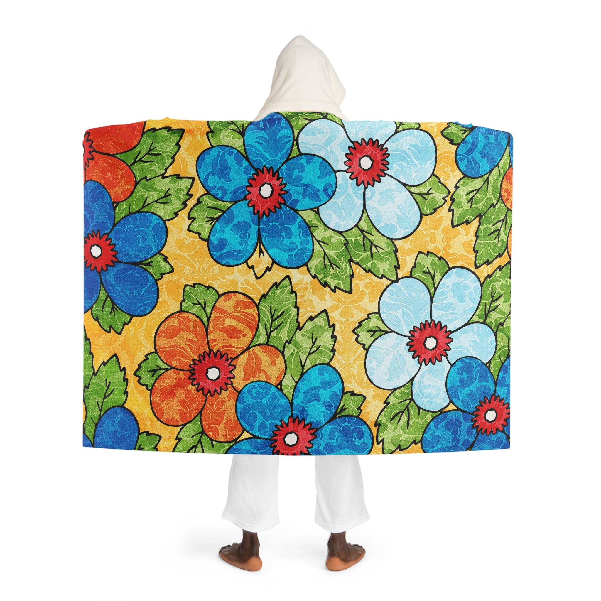 Groovy Yellow Floral Kl II Hooded Sherpa Fleece Blanket, Artsulli - Art is Long, Life is Short, All Over Prints, , , , , , , 