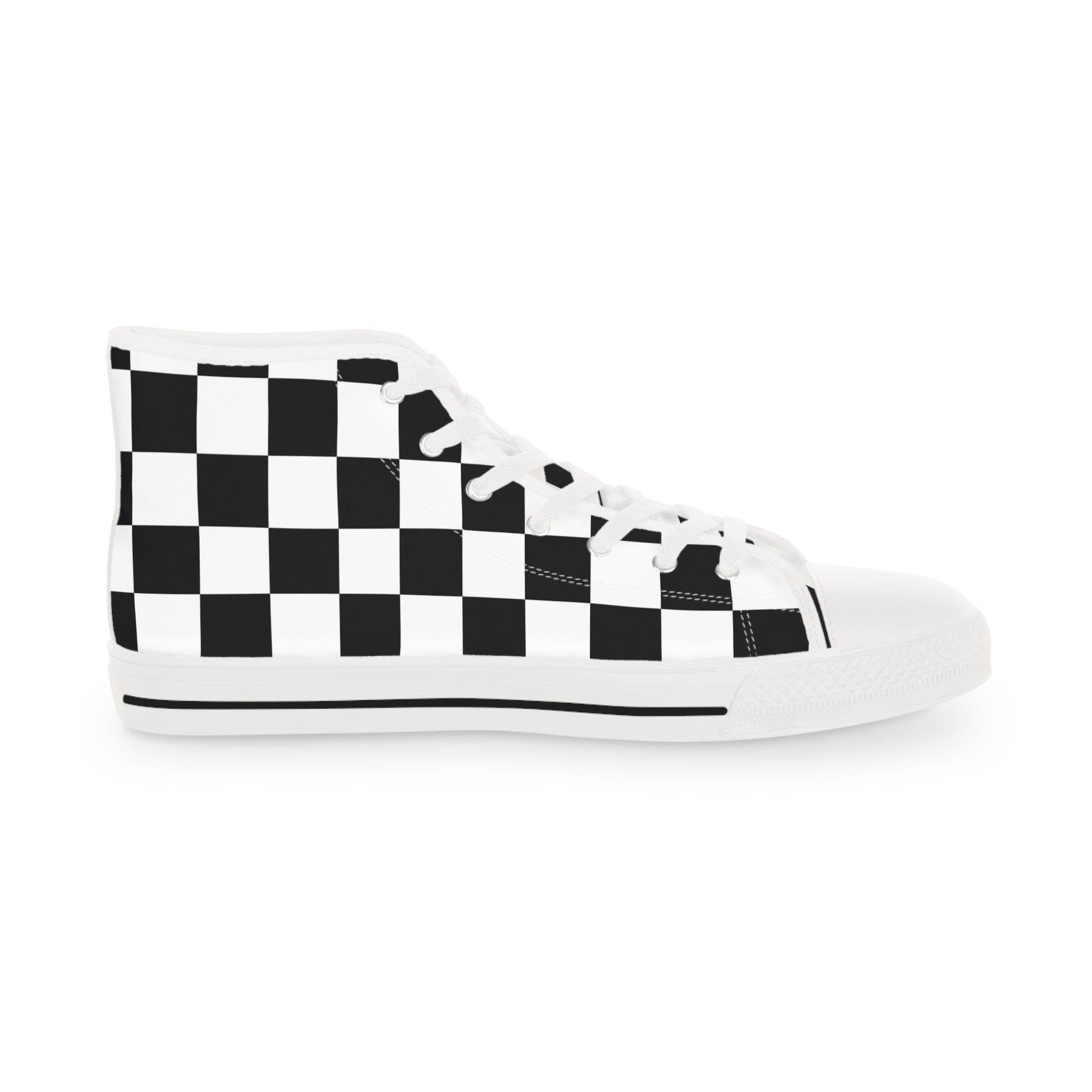 Checkerboard Black and White Men's High Top Sneakers, Artsulli - Art is Long, Life is Short, Shoes, , , , , , , 