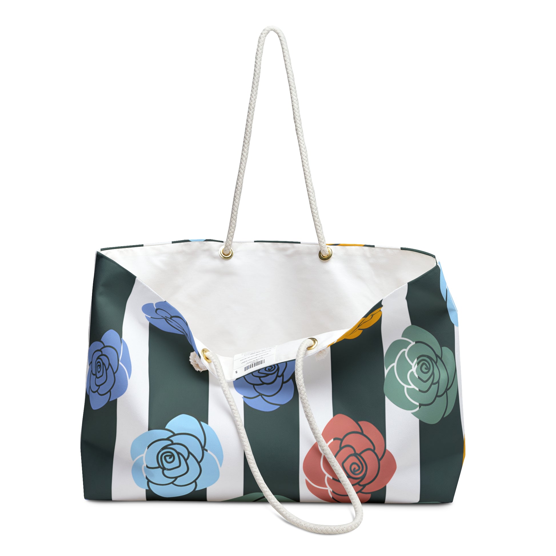 Stripes x Roses II Black and White Weekender Bag, Artsulli - Art is Long, Life is Short, Bags, , , , , , , 
