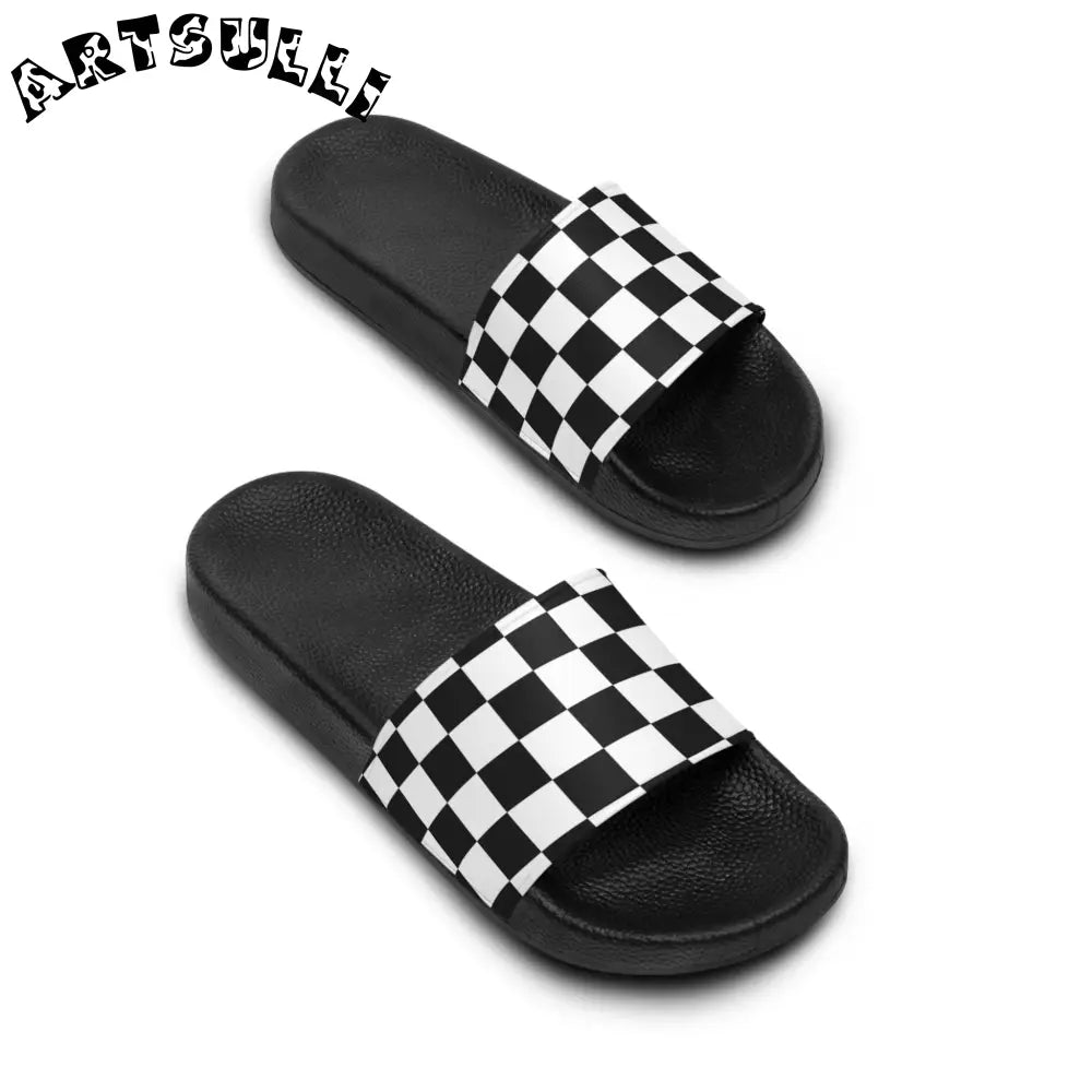 JAKKOUTTHEBXX Checkerboard White and Black Men’s Slide Sandals