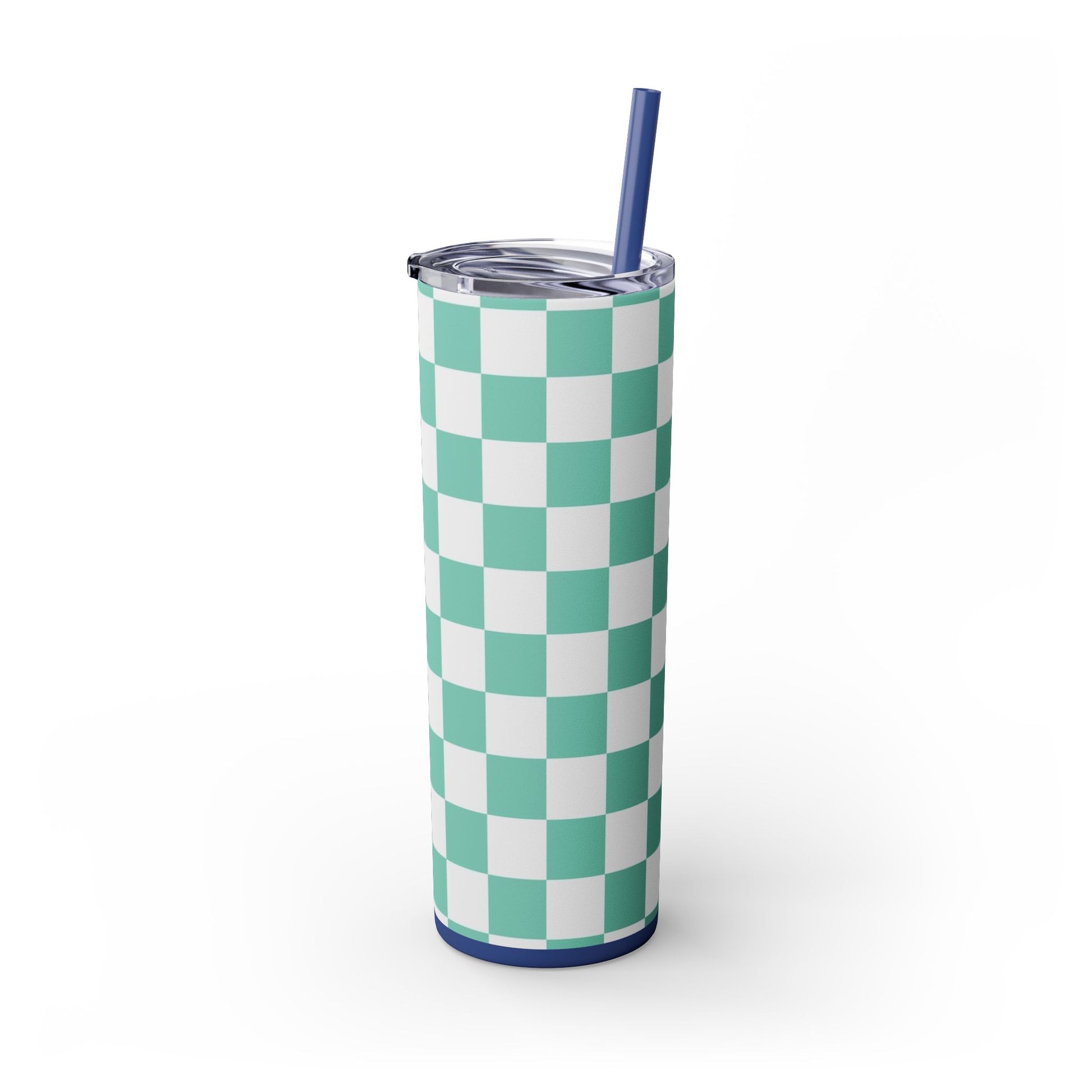Checkerboard Light Green Skinny Tumbler with Straw, 20oz, Artsulli - Art is Long, Life is Short, Mug, , , , , , , 