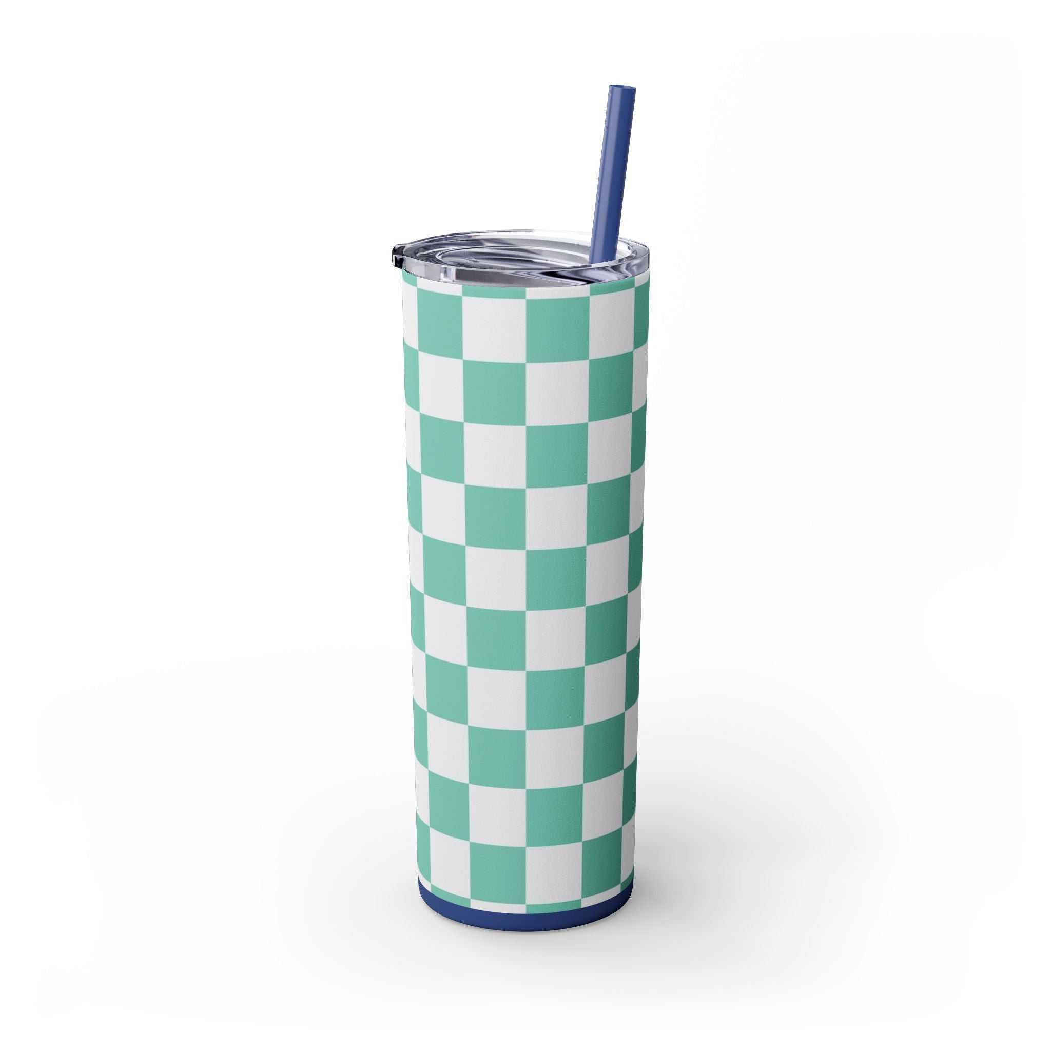 Checkerboard Light Green Skinny Tumbler with Straw, 20oz, Artsulli - Art is Long, Life is Short, Mug, , , , , , , 