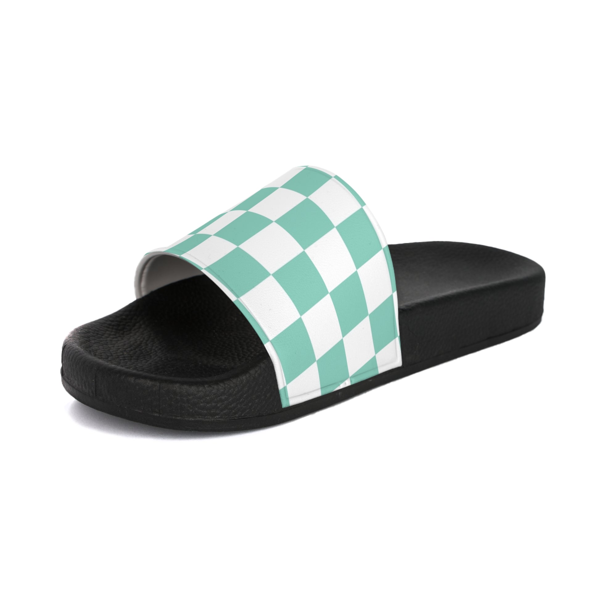Checkerboard Light Green  Men's Slide Sandals, Artsulli - Art is Long, Life is Short, Shoes, , , , , , , 