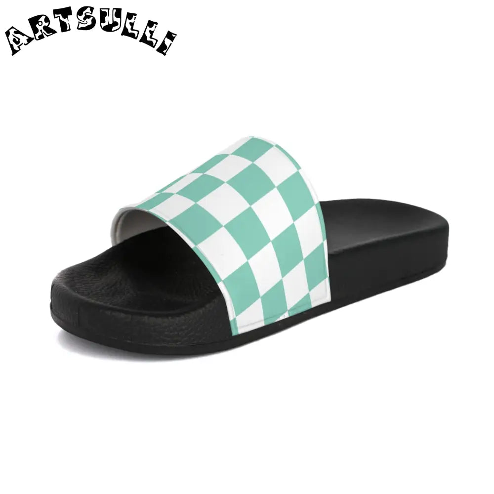 JAKKOUTTHEBXX Checkerboard Light Green Men’s Slide Sandals