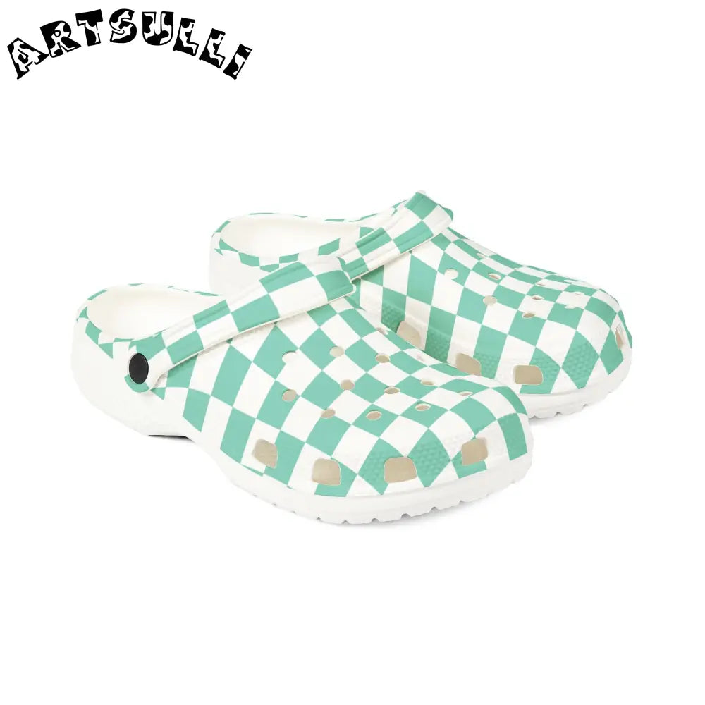 JAKKOUTTHEBXX Checkerboard Light Green EVA Foam Rubber Shoes (AOP)