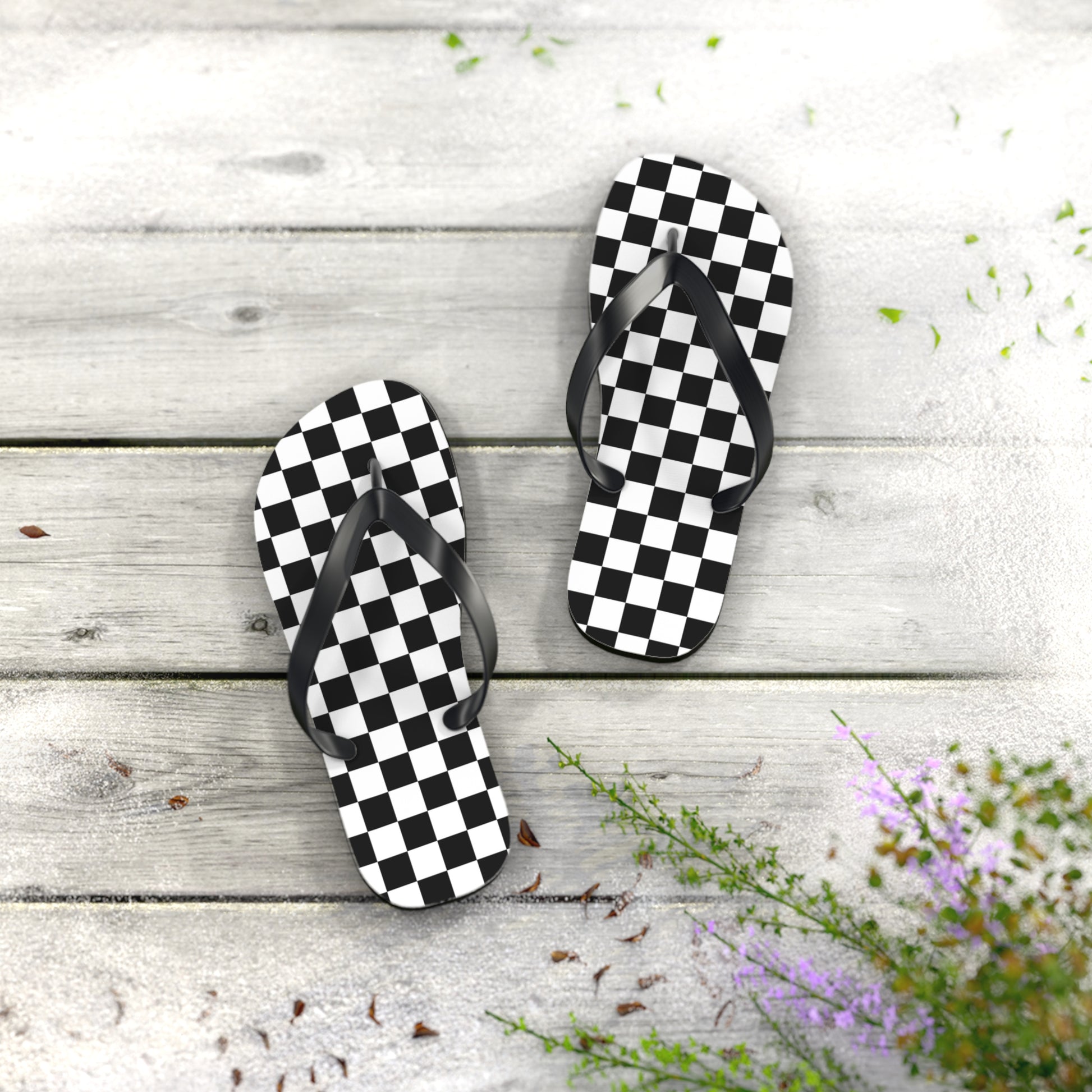 Checkerboard White and Black Flip Flops, Artsulli - Art is Long, Life is Short, Shoes, , , , , , , 