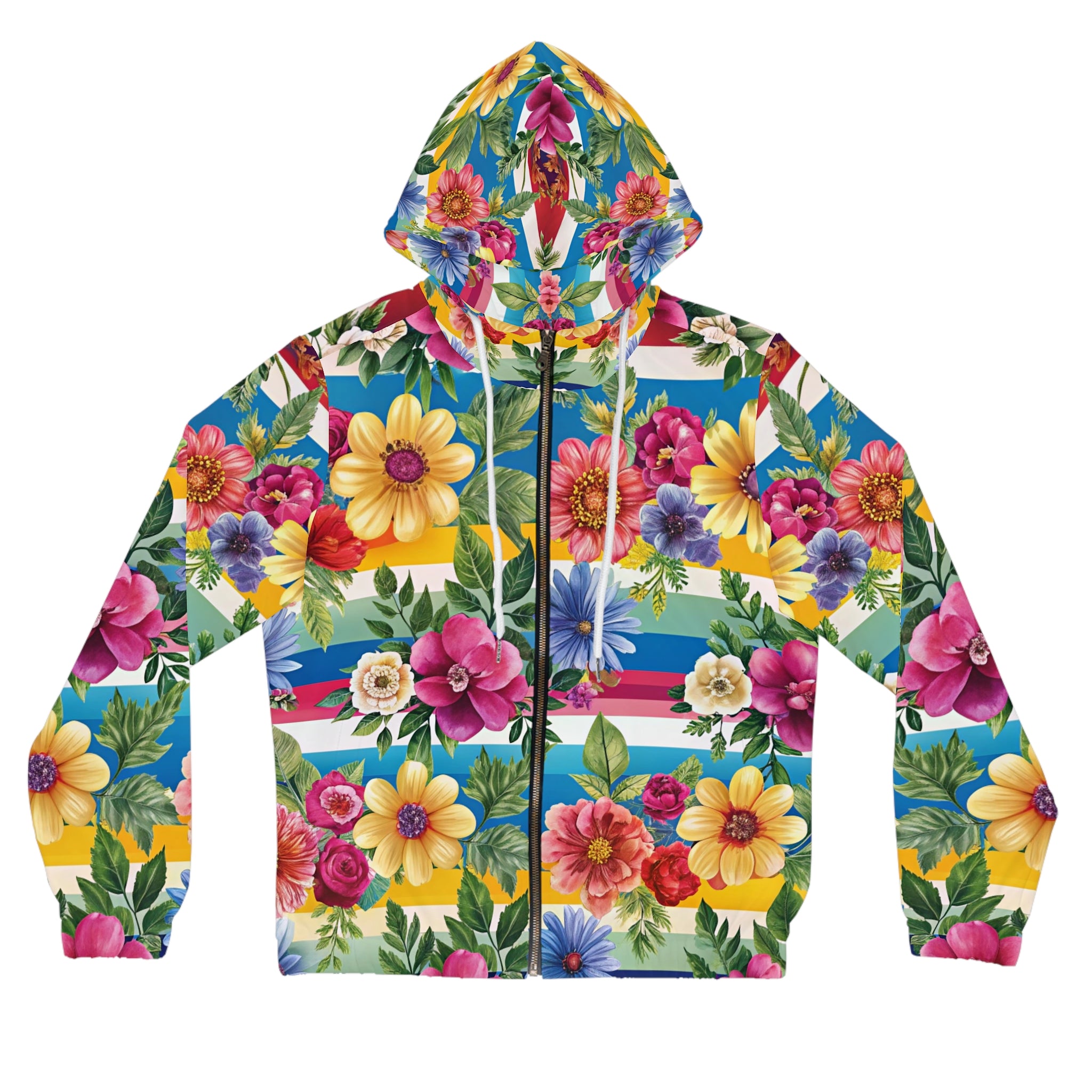 Floral Stripe 4K Women’s Full-Zip Hoodie (AOP), Artsulli - Art is Long, Life is Short, All Over Prints, Size, XS, Color, White, , , 18512153850291824720