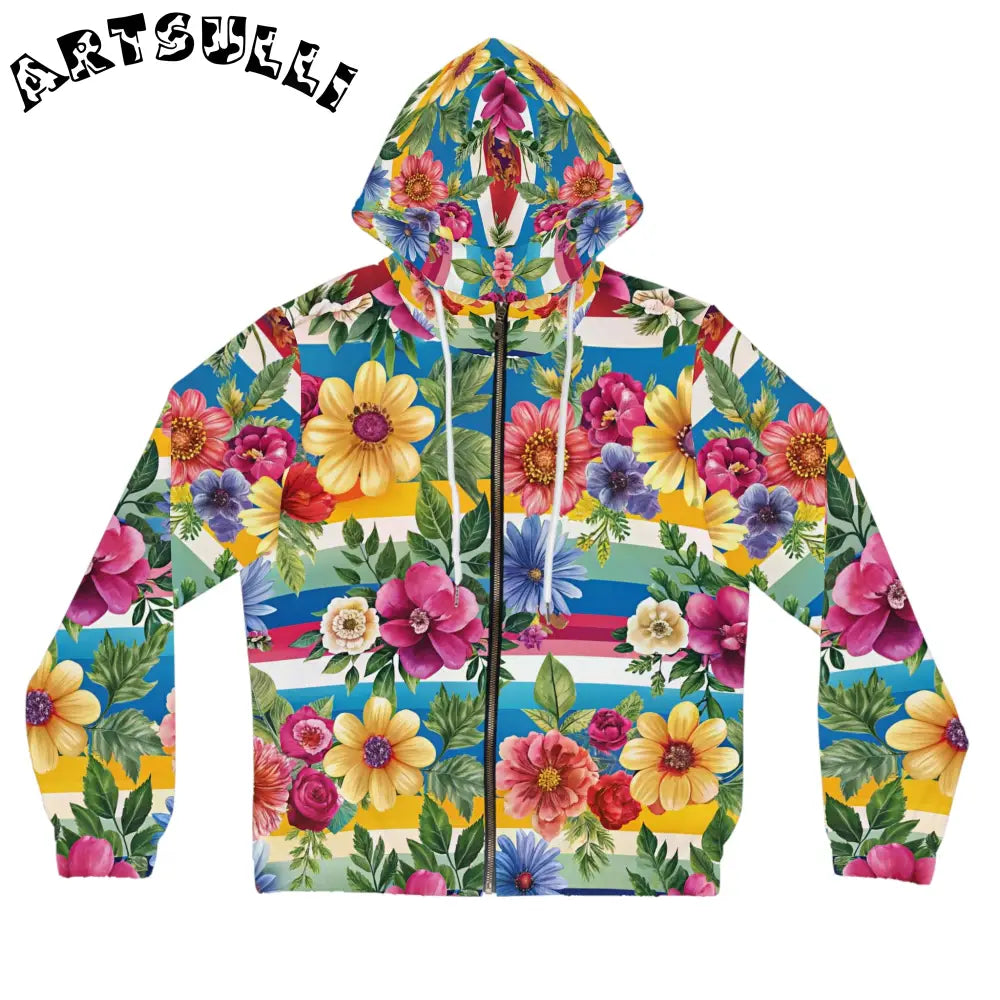 JAKKOUTTHEBXX Colorful Floral Stripe Women’s Zip Hoodie 2025