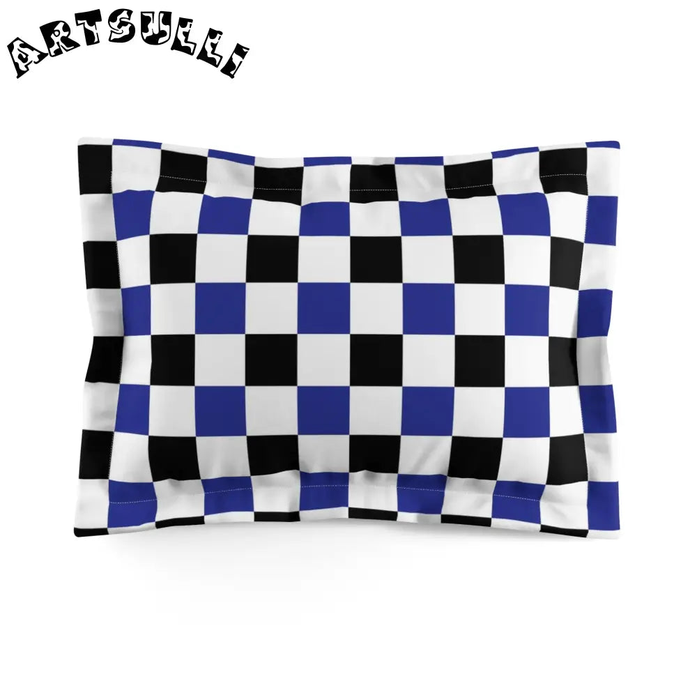 JAKKOUTTHEBXX Checkerboard Blue White and Black Microfiber Pillow