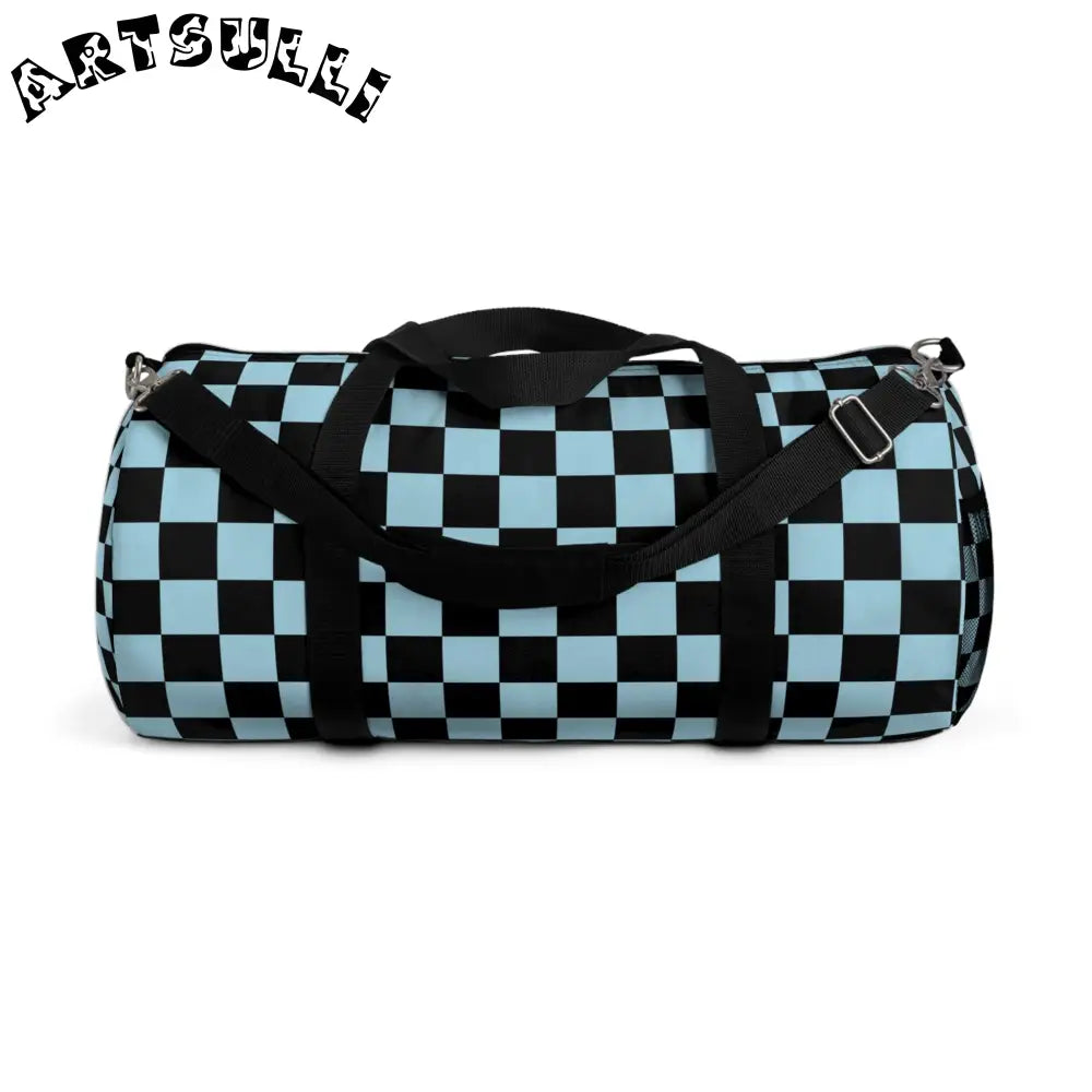 JAKKOUTTHEBXX Checkerboard II Black and Blue Duffel Bag