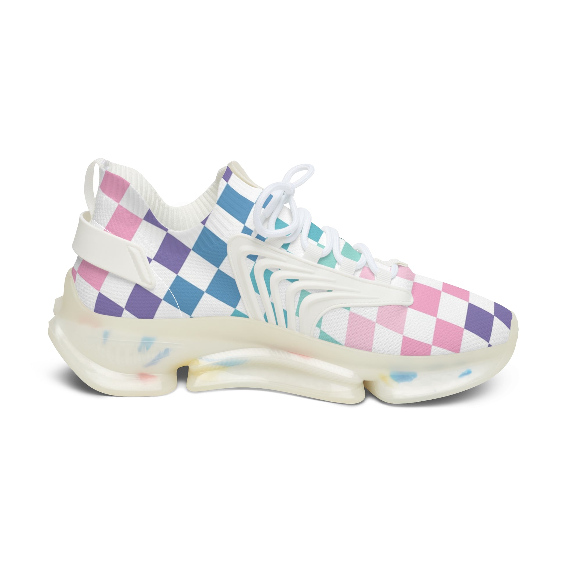 Vaporwave Rainbow  Checkerboard Multi-Color Women's Mesh Sneakers, Artsulli - Art is Long, Life is Short, Shoes, , , , , , , 
