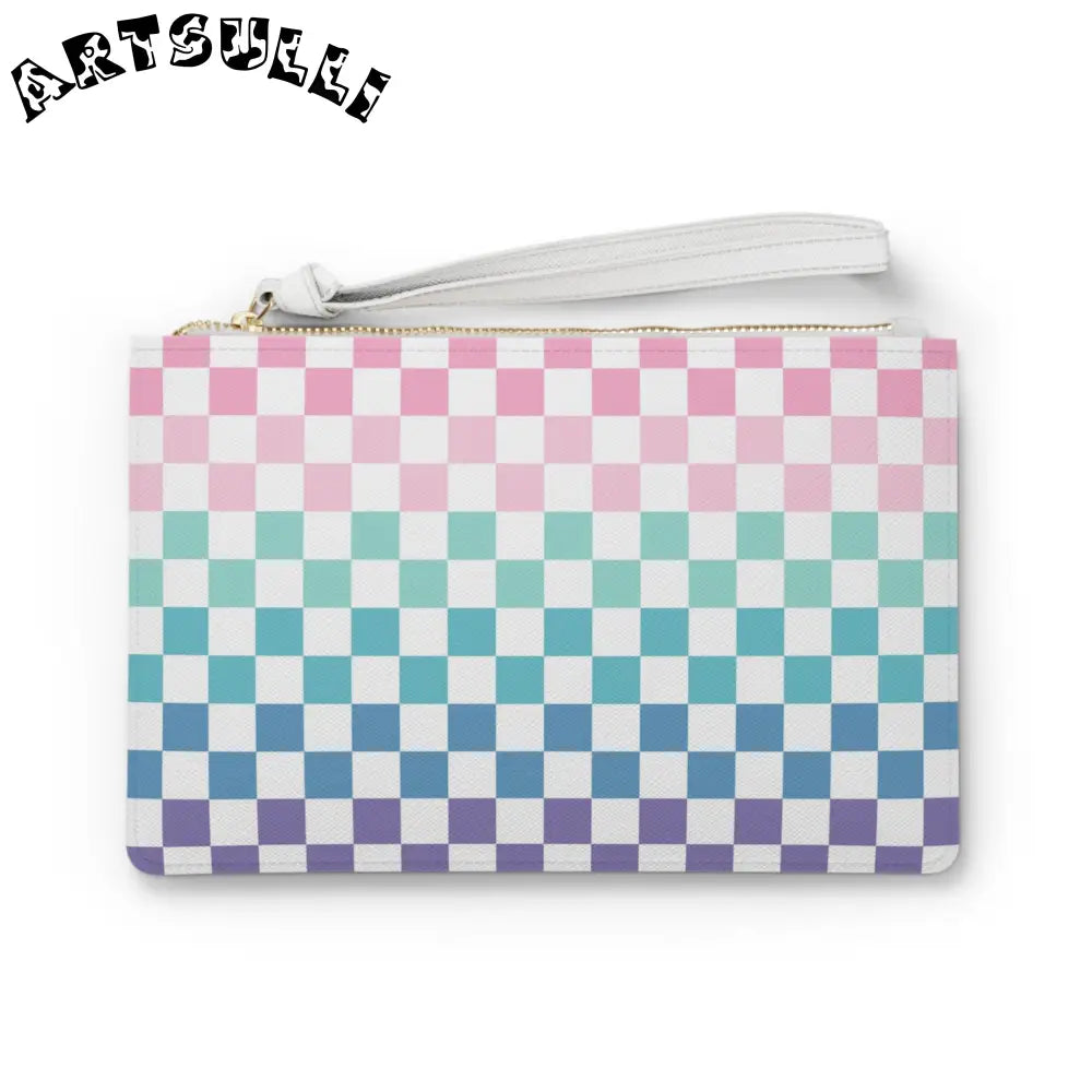 JAKKOUTTHEBXX Vaporwave Rainbow Checkerboard Multi-Color Clutch Bag