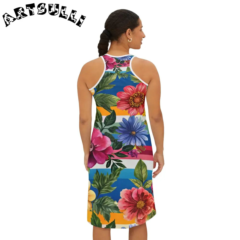 JAKKOUTTHEBXX Sleeveless Floral Stripe Dress 2025