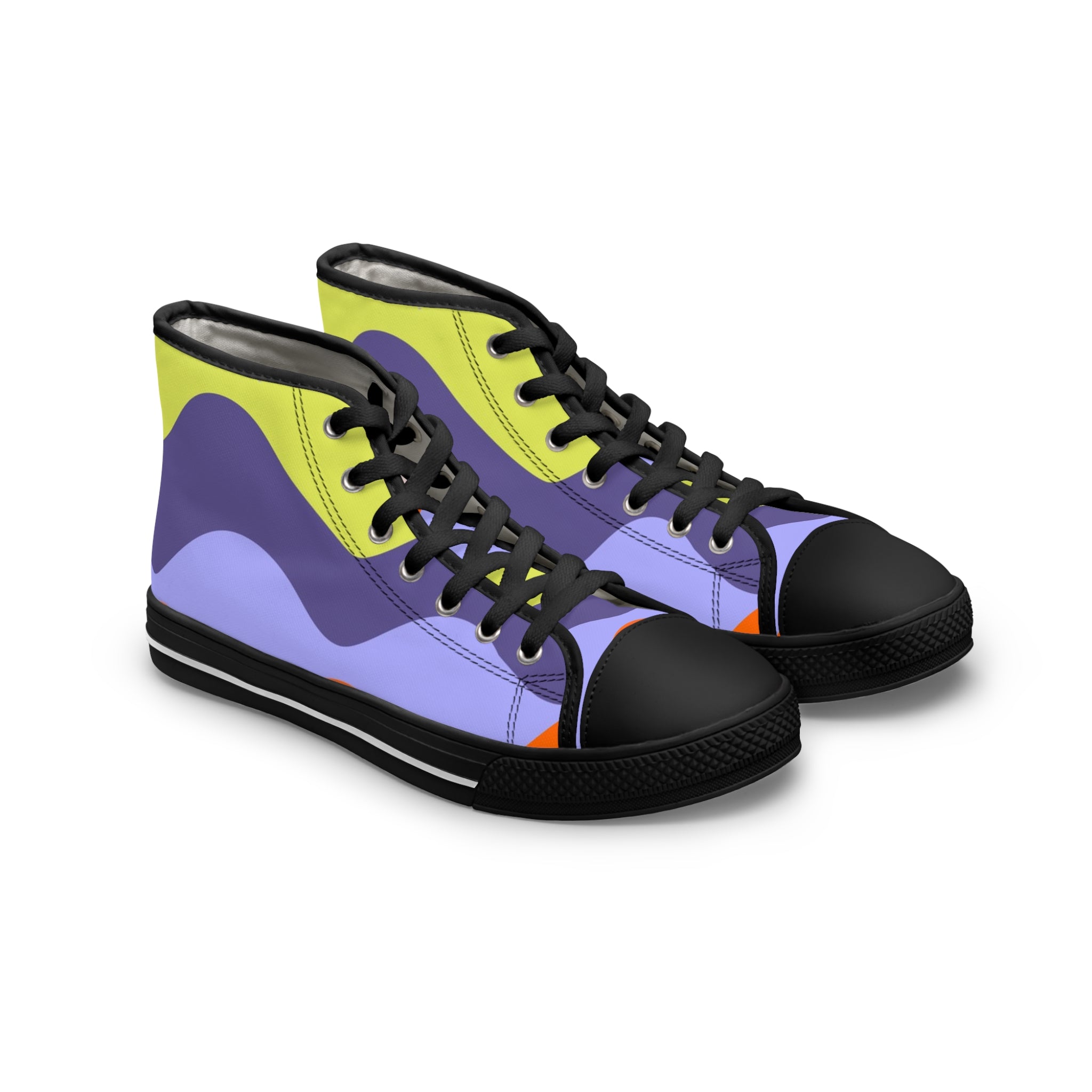 Waves Blue and Yellow Women's High Top Sneakers, Artsulli - Art is Long, Life is Short, Shoes, Size, US 5.5, Color, Black sole, , , 16212897951366811190