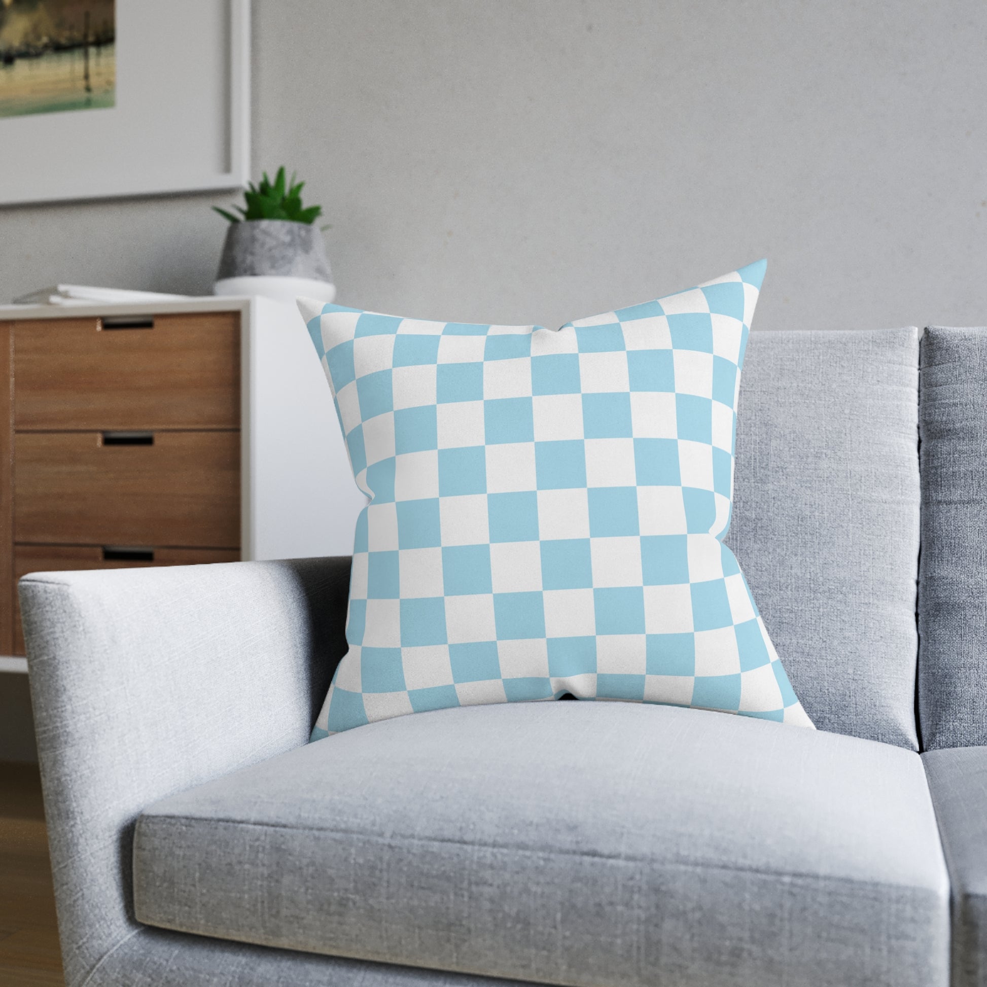 Checkerboard Sky Blue Square Pillow, Artsulli - Art is Long, Life is Short, Home Decor, , , , , , , 