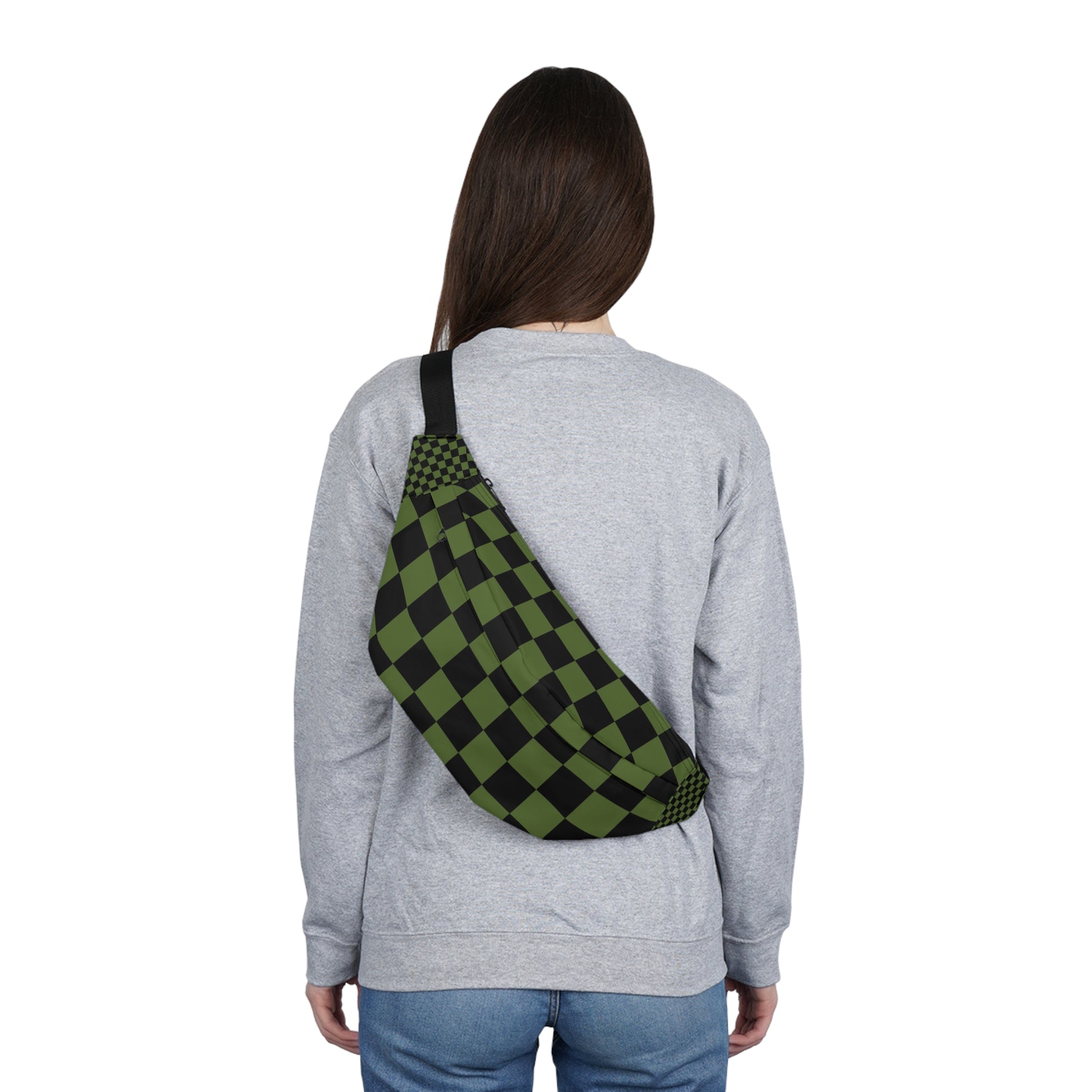 Checkerboard Olive Green and Black Fanny Pack, Artsulli - Art is Long, Life is Short, Bags, , , , , , , 