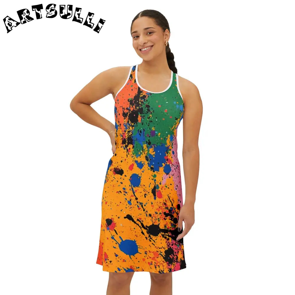 JAKKOUTTHEBXX The Colors Of Paint Splatter Women’s Racerback Dress