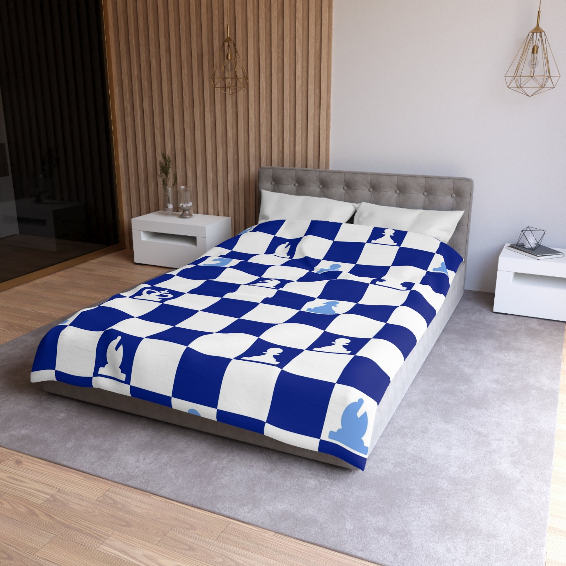 Chessboard Navy Blue Microfiber Duvet Cover, Artsulli - Art is Long, Life is Short, Home Decor, , , , , , , 
