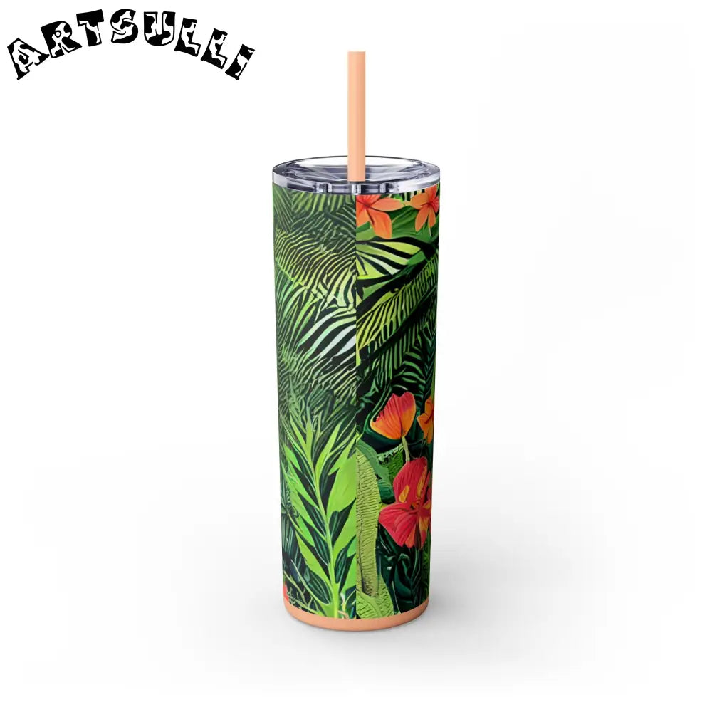 JAKKOUTTHEBXX White Tropical Leaf and Flower Tumbler JAKKOUTTHEBXX