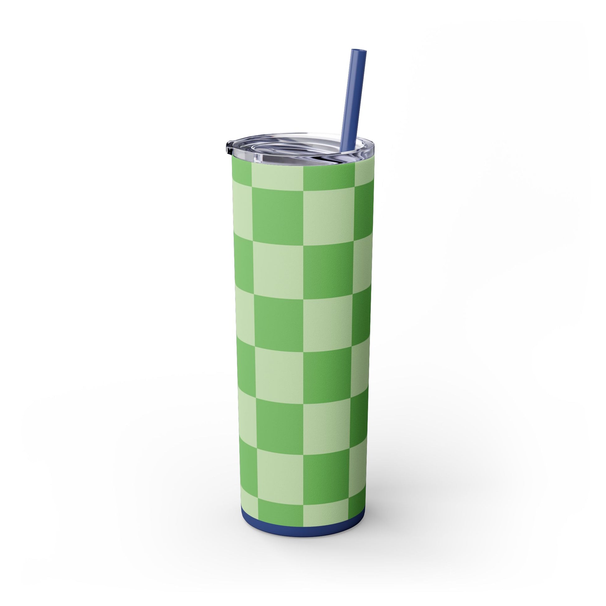 Checkerboard Green Skinny Tumbler with Straw, 20oz, Artsulli - Art is Long, Life is Short, Mug, , , , , , , 