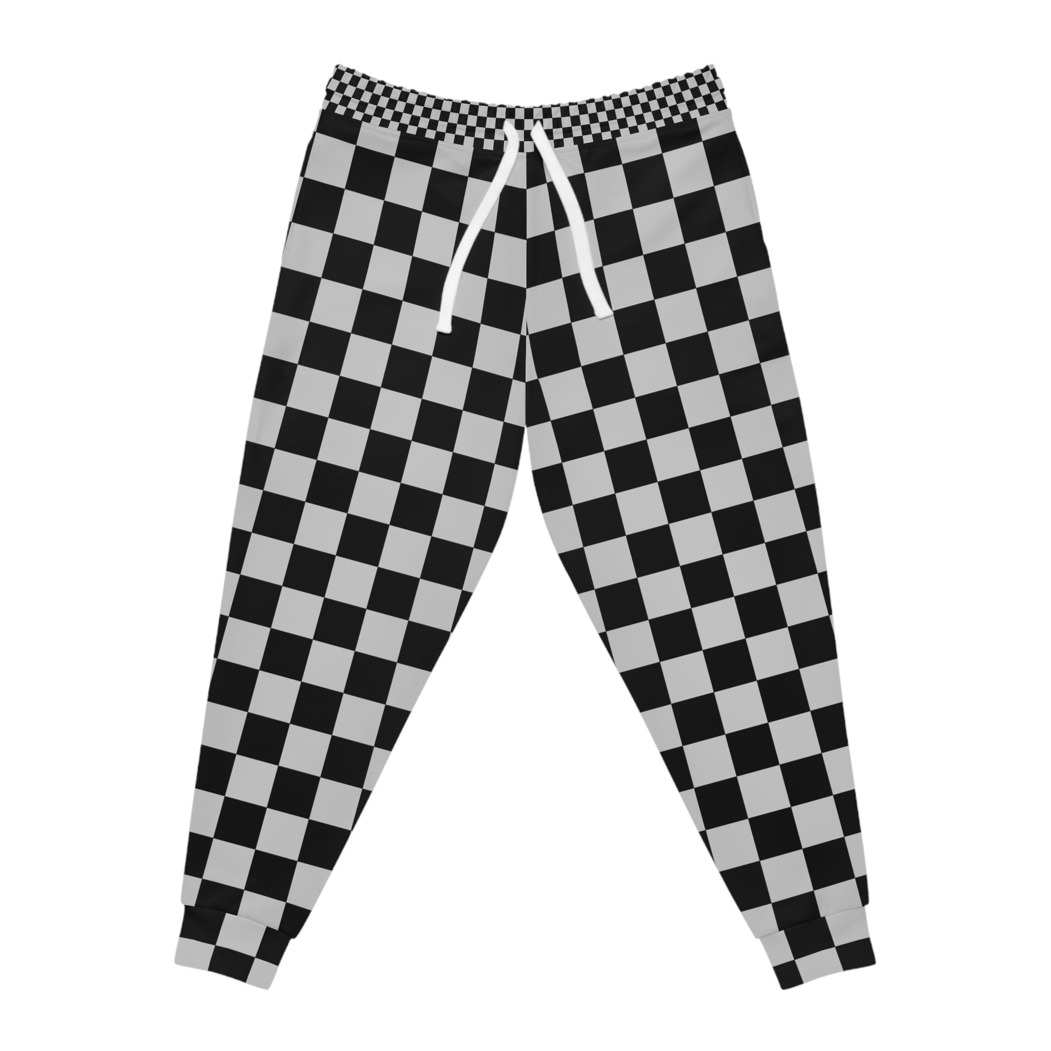 Checkerboard Dada Black and Light Gray Athletic Joggers (AOP), Artsulli - Art is Long, Life is Short, All Over Prints, Size, S, Color, Seam thread color automatically matched to design, , , 16495492831894330754