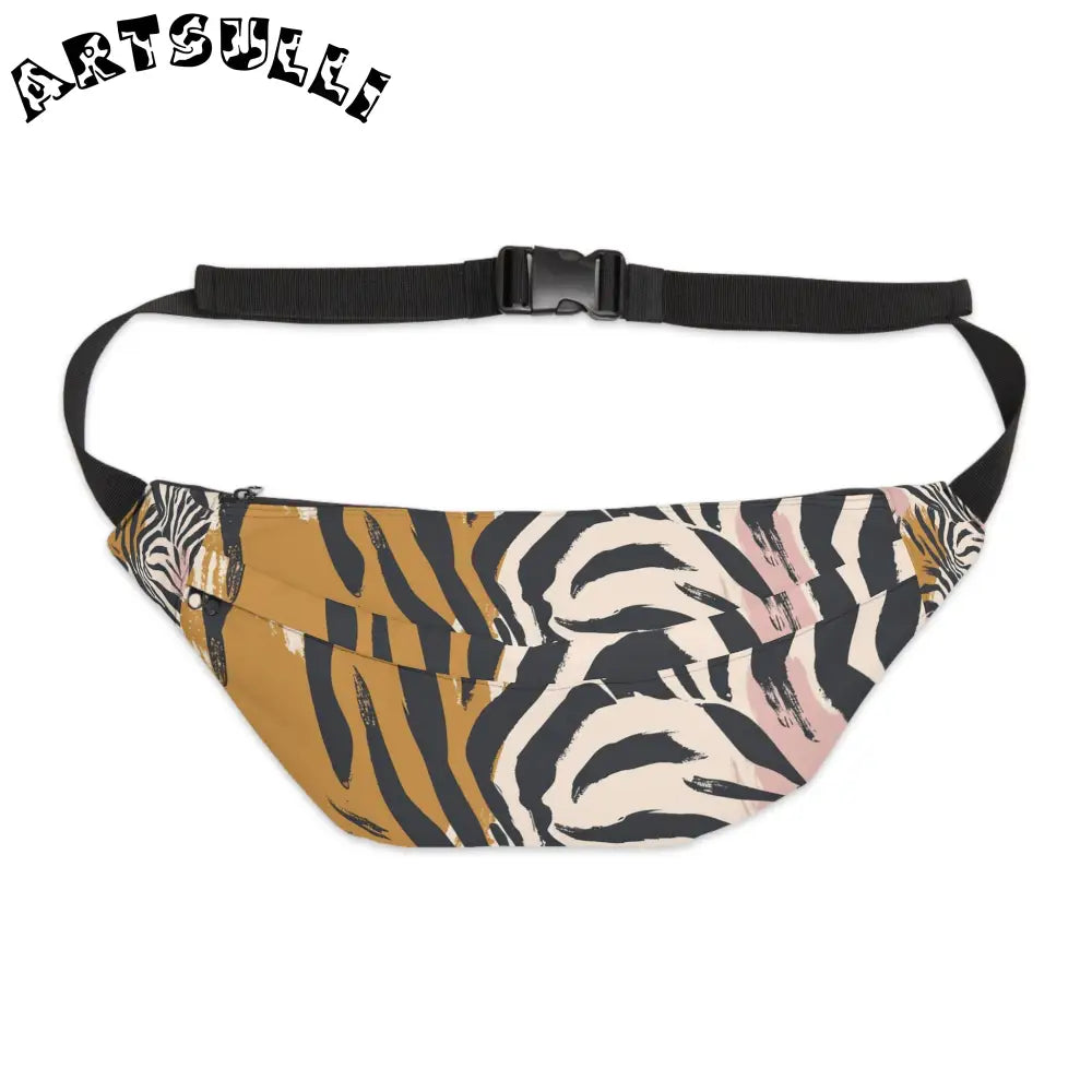 JAKKOUTTHEBXX Tiger and Zebra Print Fanny Pack with Adjustable Black
