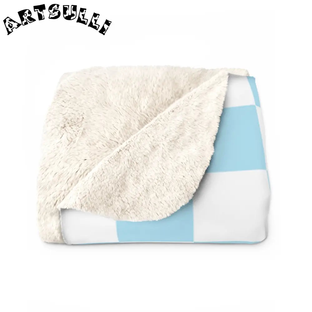 JAKKOUTTHEBXX Checkerboard Sky Blue Sherpa Fleece Blanket