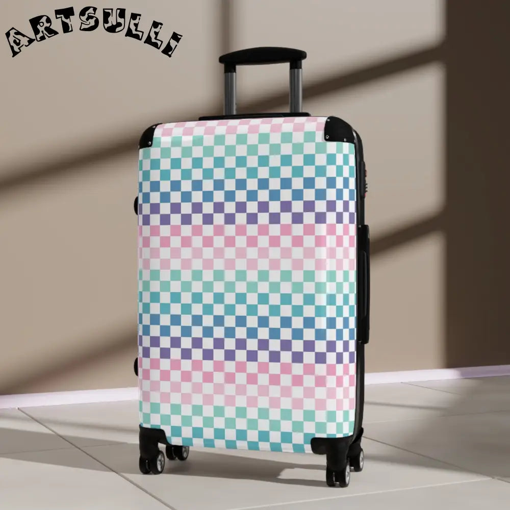 JAKKOUTTHEBXX Vaporwave Rainbow Checkerboard II Multi-Color Suitcase