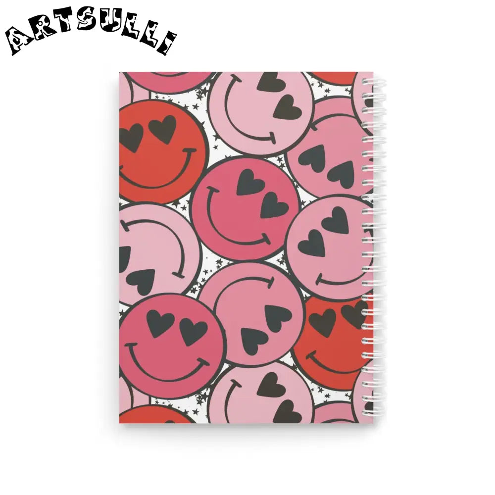 JAKKOUTTHEBXX Smiley Face x Heart Eyes Pink and Red Spiral Notebook