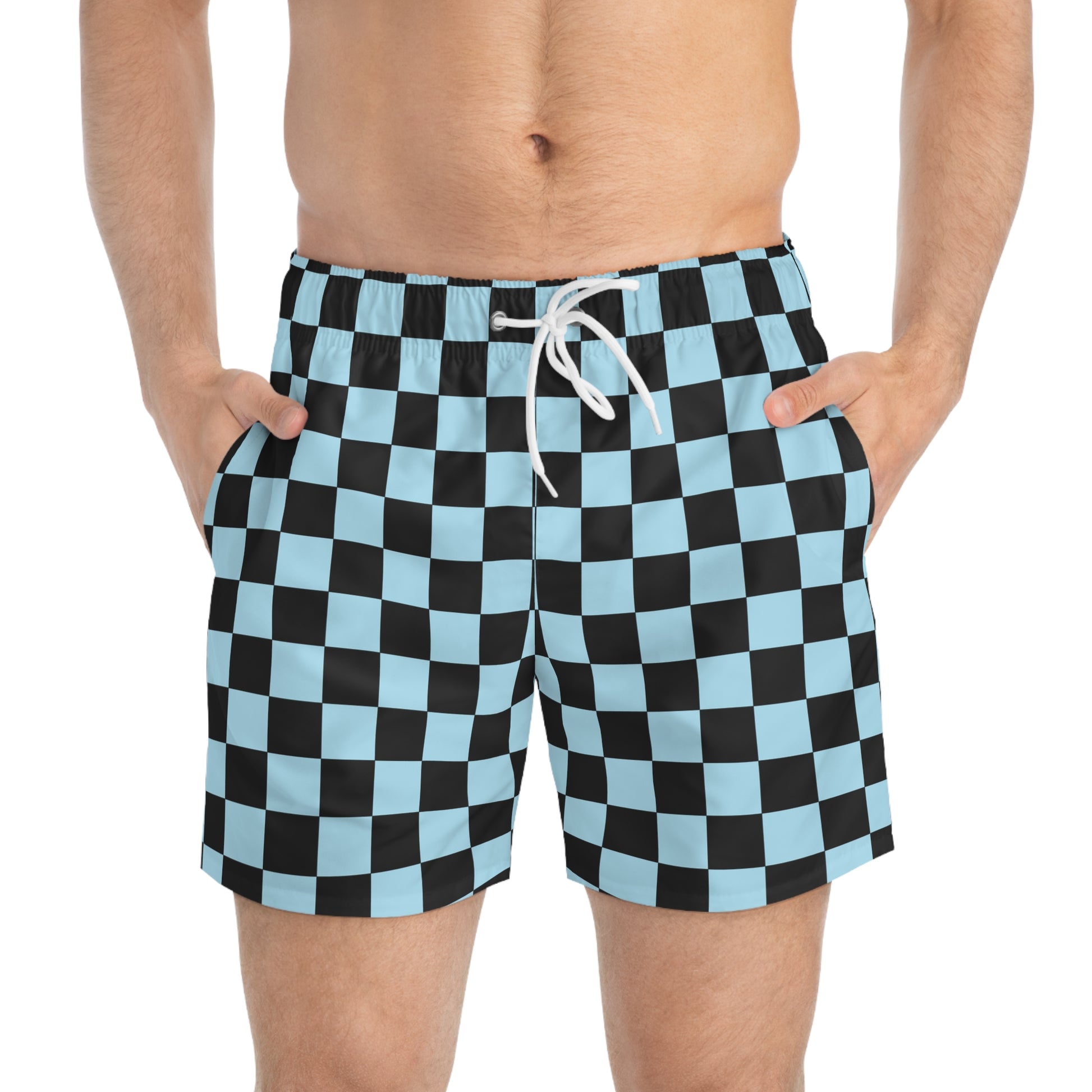 Checkerboard Black and Blue Swim Trunks (AOP), Artsulli - Art is Long, Life is Short, All Over Prints, , , , , , , 
