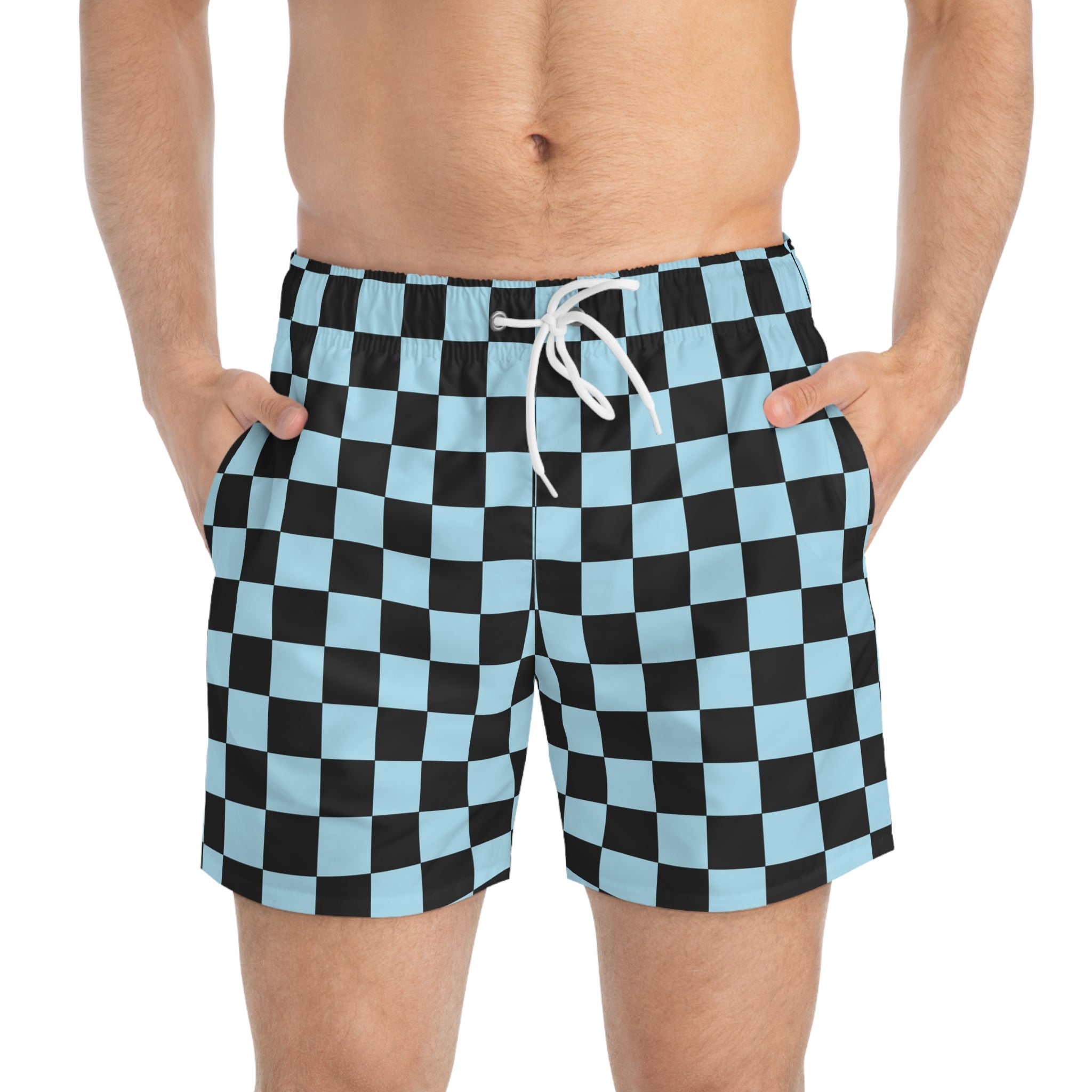 Checkerboard Black and Blue Swim Trunks (AOP), Artsulli - Art is Long, Life is Short, All Over Prints, , , , , , , 