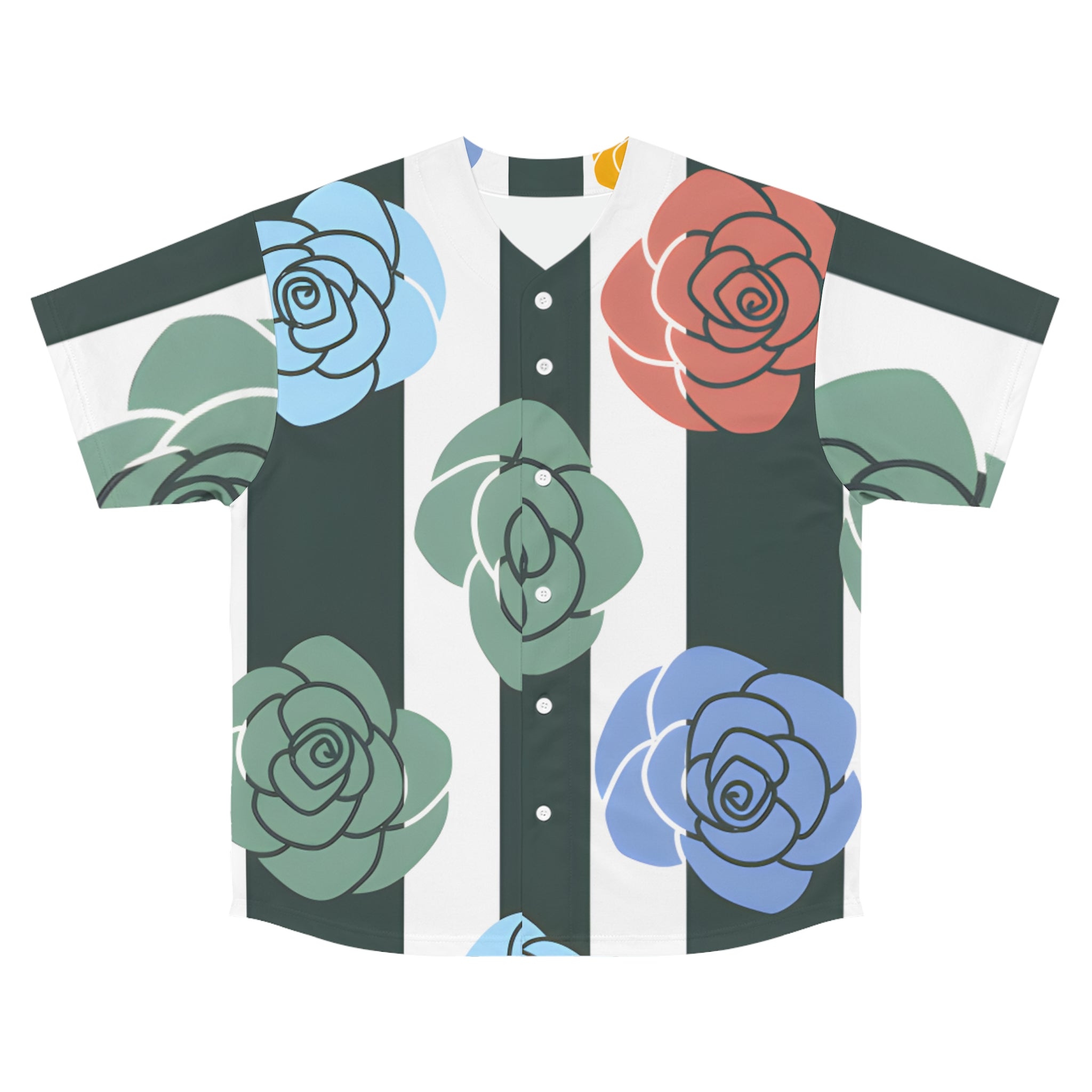 Stripes x Roses Black and White Men's Baseball Jersey (AOP), Artsulli - Art is Long, Life is Short, All Over Prints, Size, S, Color, Seam thread color automatically matched to design, , , 11682064004078