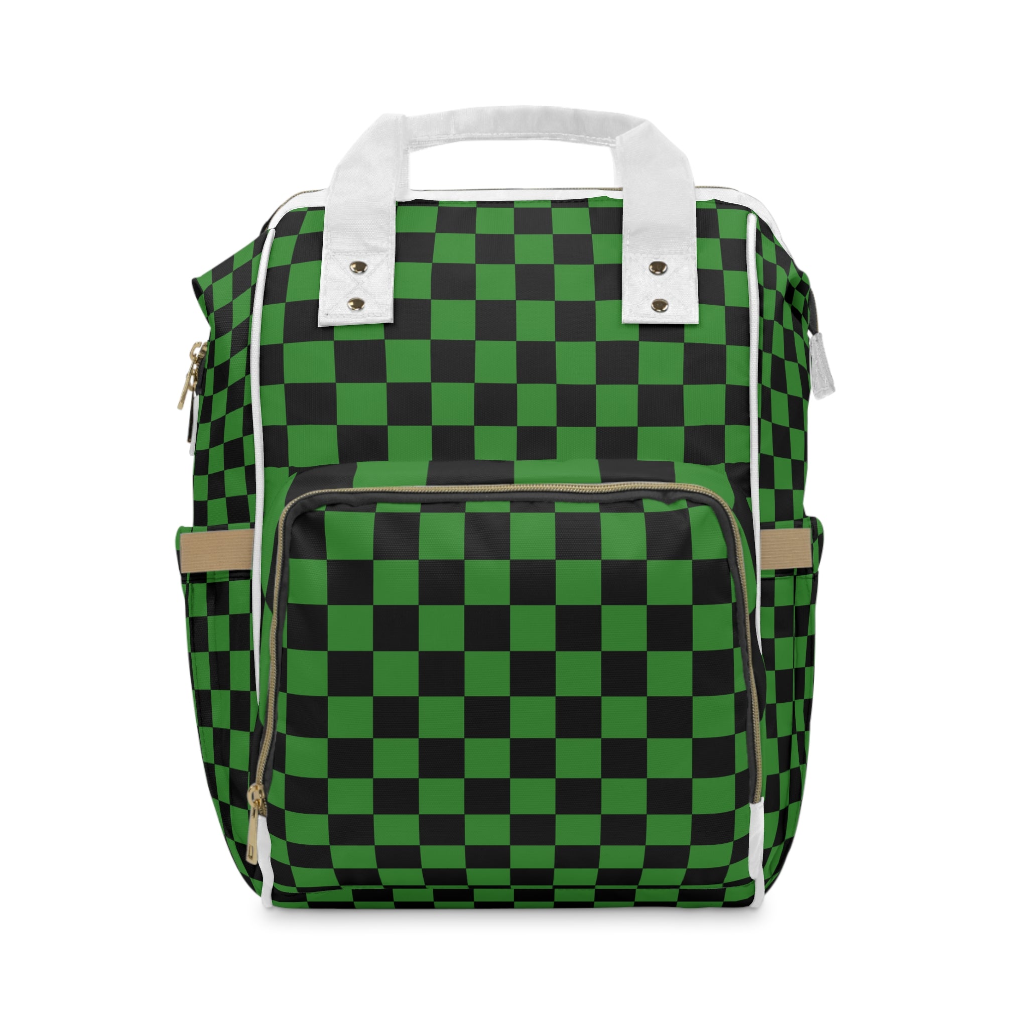 Checkerboard Green and Black Multifunctional Diaper Backpack, Artsulli - Art is Long, Life is Short, Bags, Size, 15.0" × 10.8" × 6.7'', , , , , 20108249731428195091