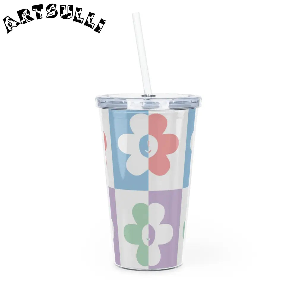 JAKKOUTTHEBXX Checkered Smiley Flower Plastic Tumbler 2025