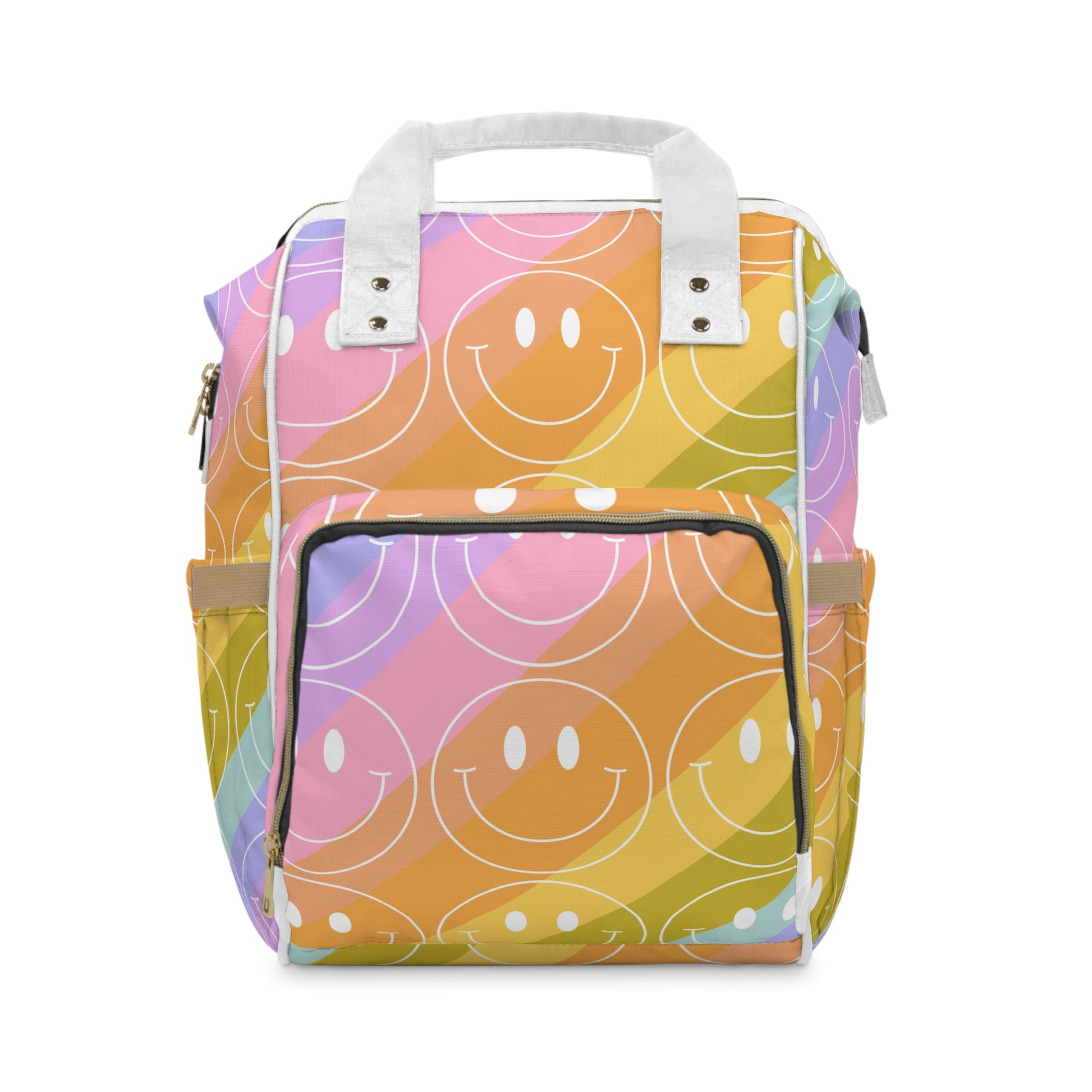 Smiley Face x Rainbow Stripes Multi-Color Multifunctional Diaper Backpack, Artsulli - Art is Long, Life is Short, Bags, Size, 15.0" × 10.8" × 6.7'', , , , , 83901780917961