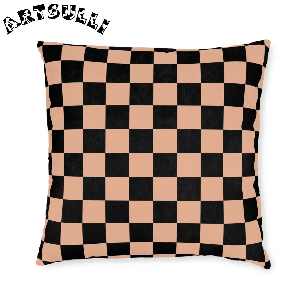 JAKKOUTTHEBXX Checkerboard Soft Orange and Black Square Pillow