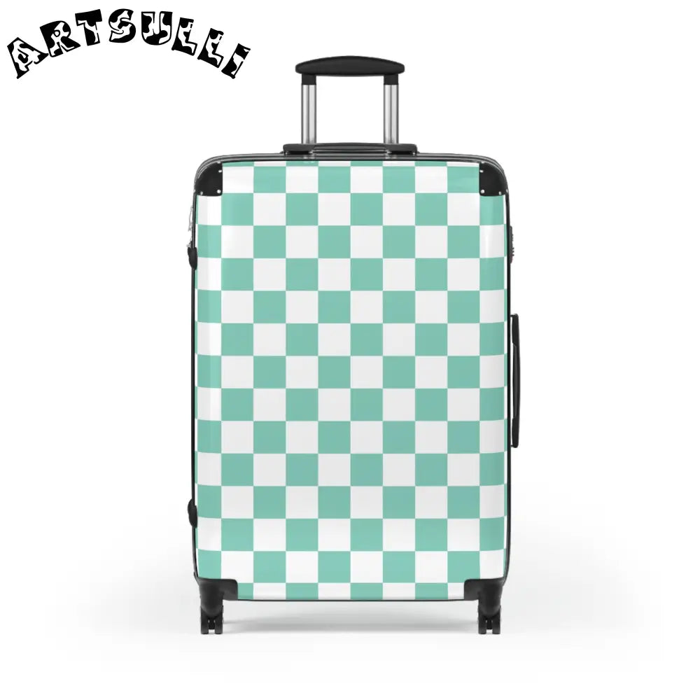 JAKKOUTTHEBXX Checkerboard Light Green Suitcase JAKKOUTTHEBXX