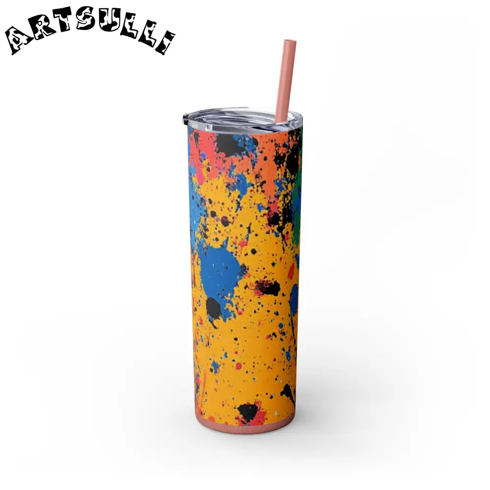 JAKKOUTTHEBXX The Colors Of Paint Splatter Skinny Tumbler with Straw