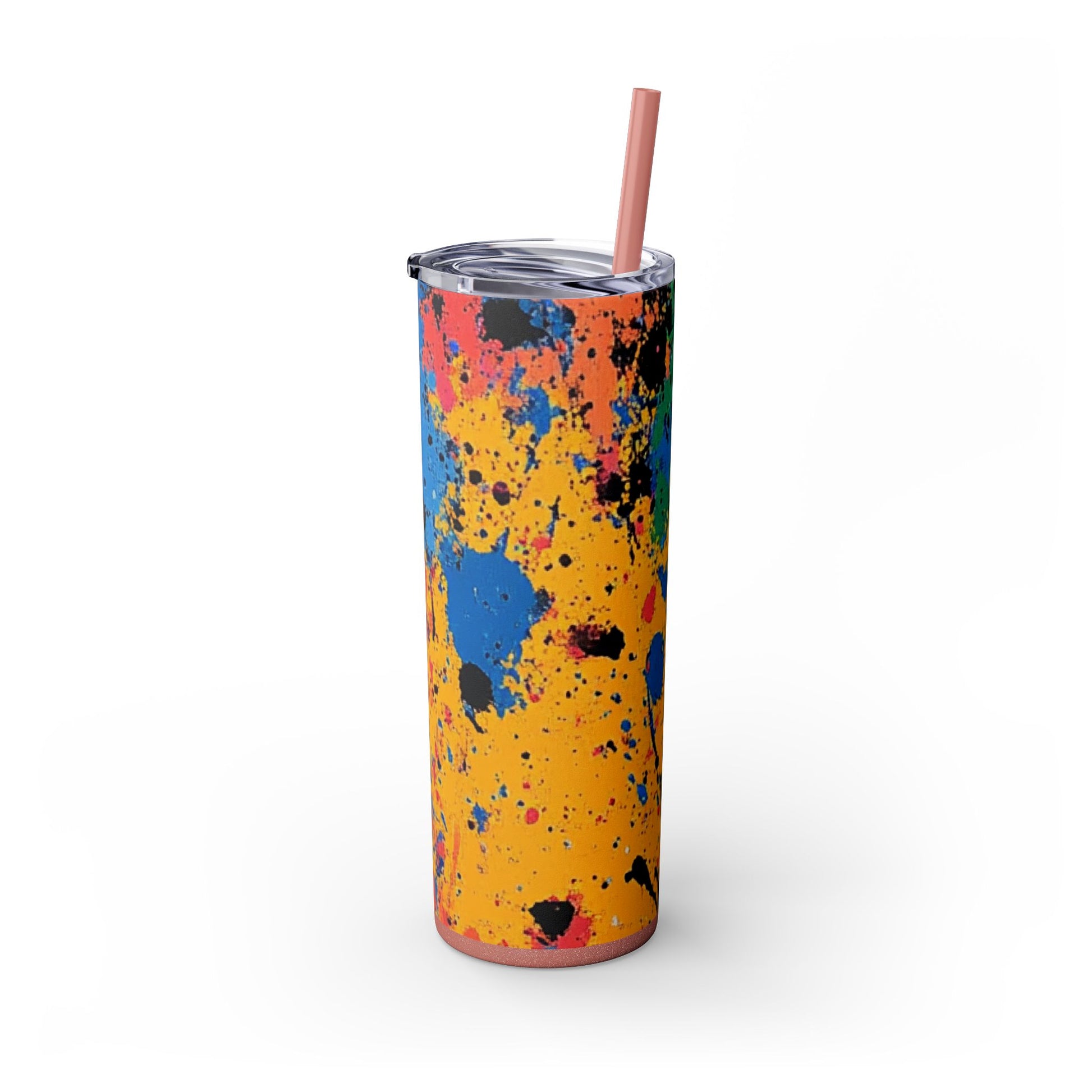 The Colors Of Paint Splatter Skinny Tumbler with Straw, 20oz, Artsulli - Art is Long, Life is Short, Mug, , , , , , , 