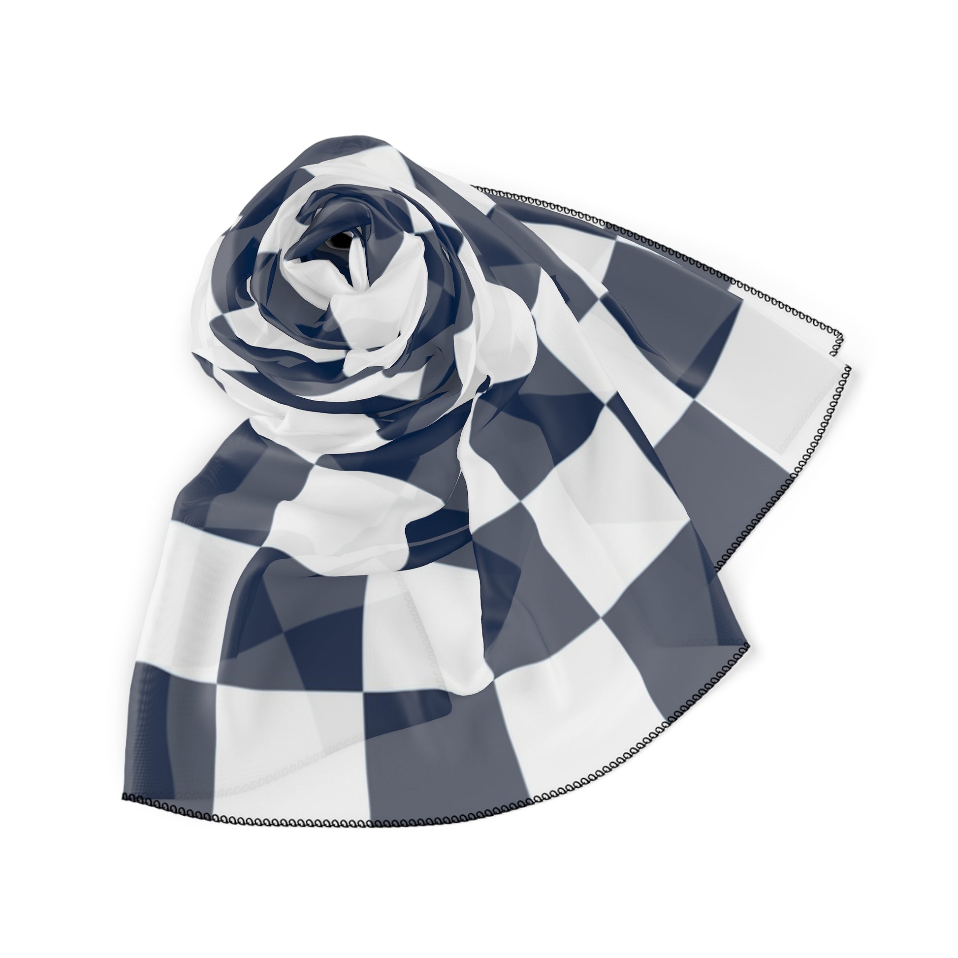 Checkerboard White and Navy Blue Poly Scarf, Artsulli - Art is Long, Life is Short, Accessories, , , , , , , 