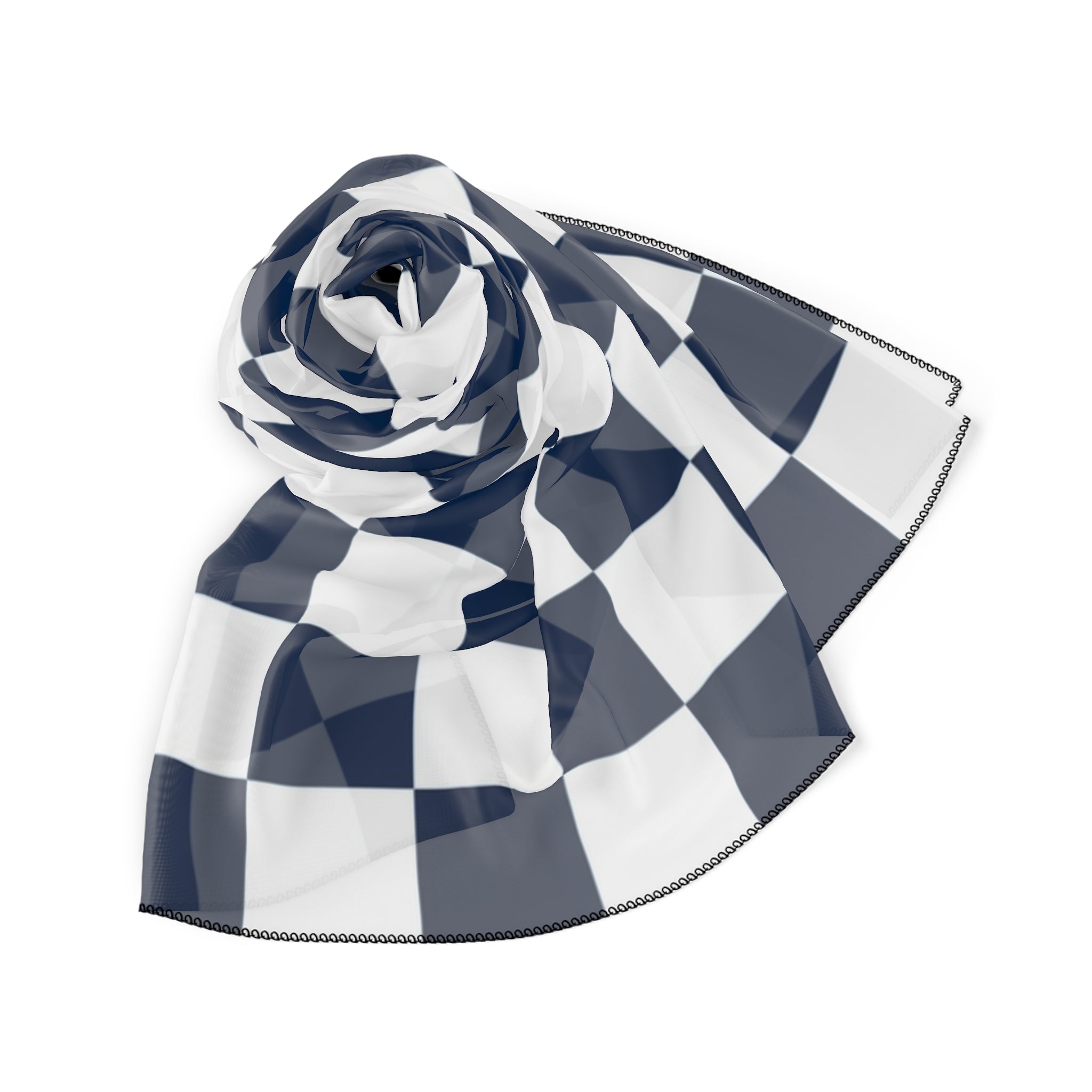 Checkerboard White and Navy Blue Poly Scarf, Artsulli - Art is Long, Life is Short, Accessories, , , , , , , 